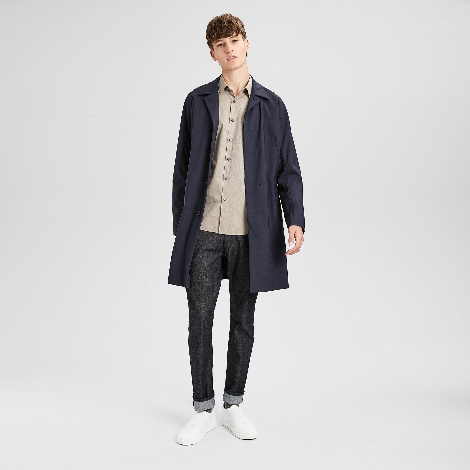 Stretch Wool Modern Balmacaan Coat | Theory