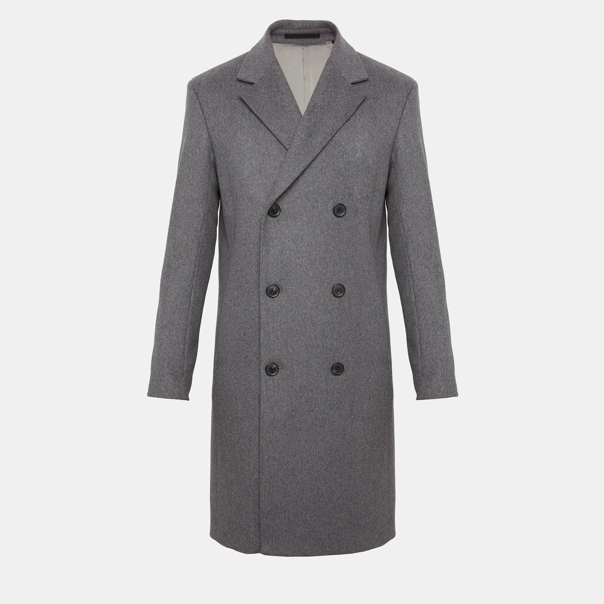 Wool Melton Double-Breasted Long Top Coat | Theory