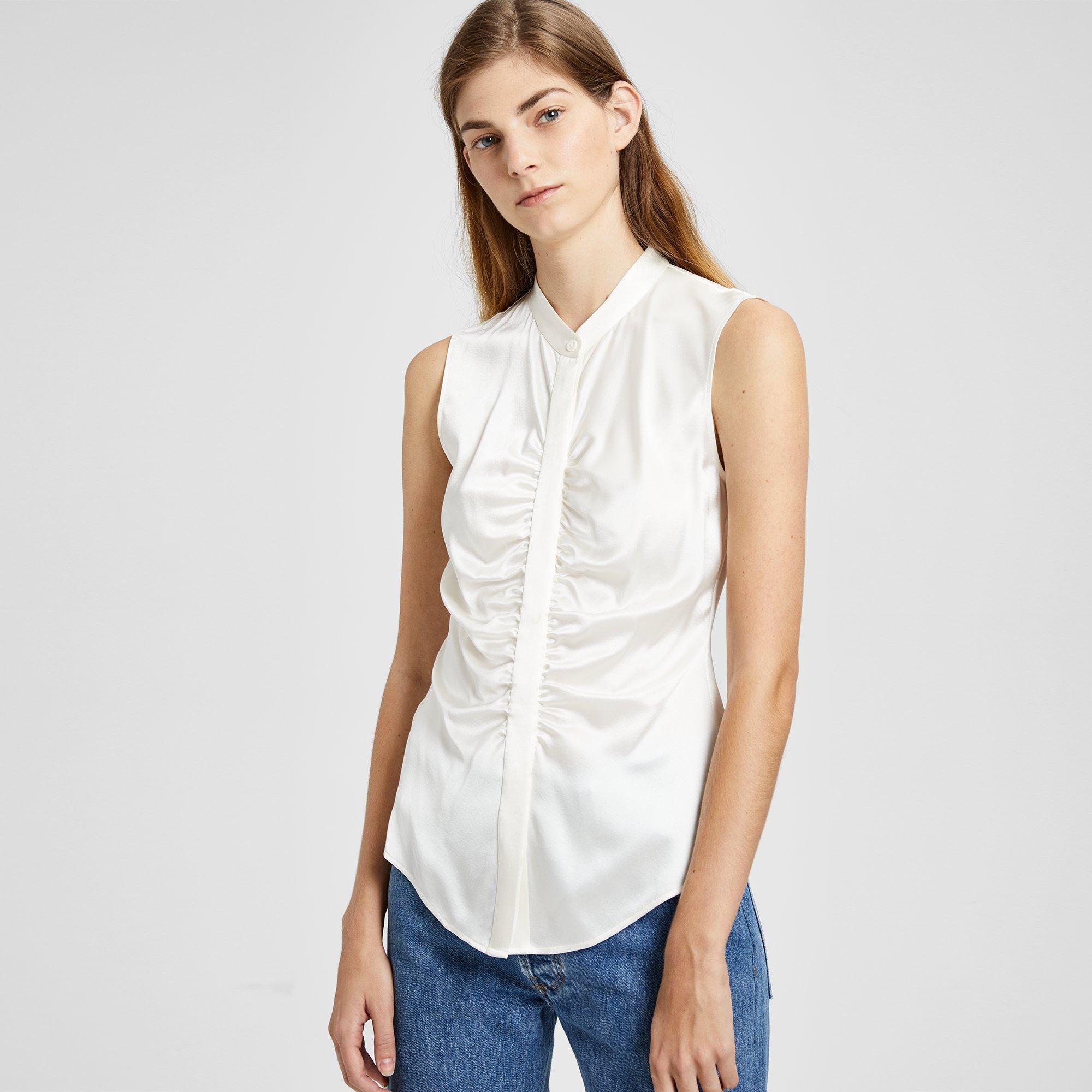 Satin Ruched Fitted Top | Theory