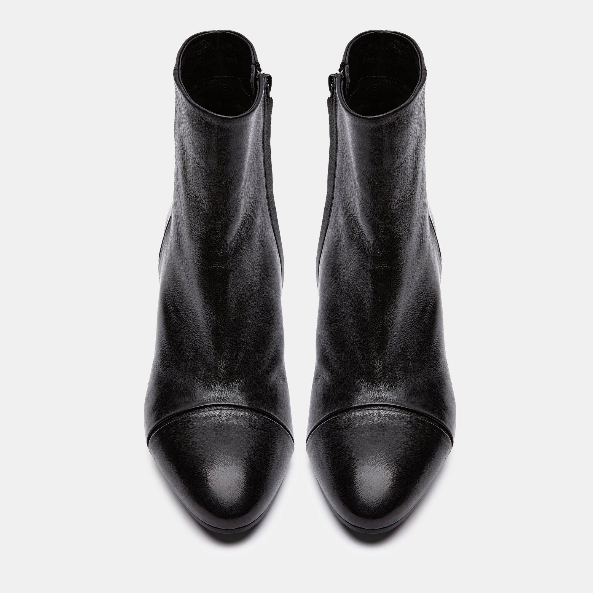 black leather almond toe booties