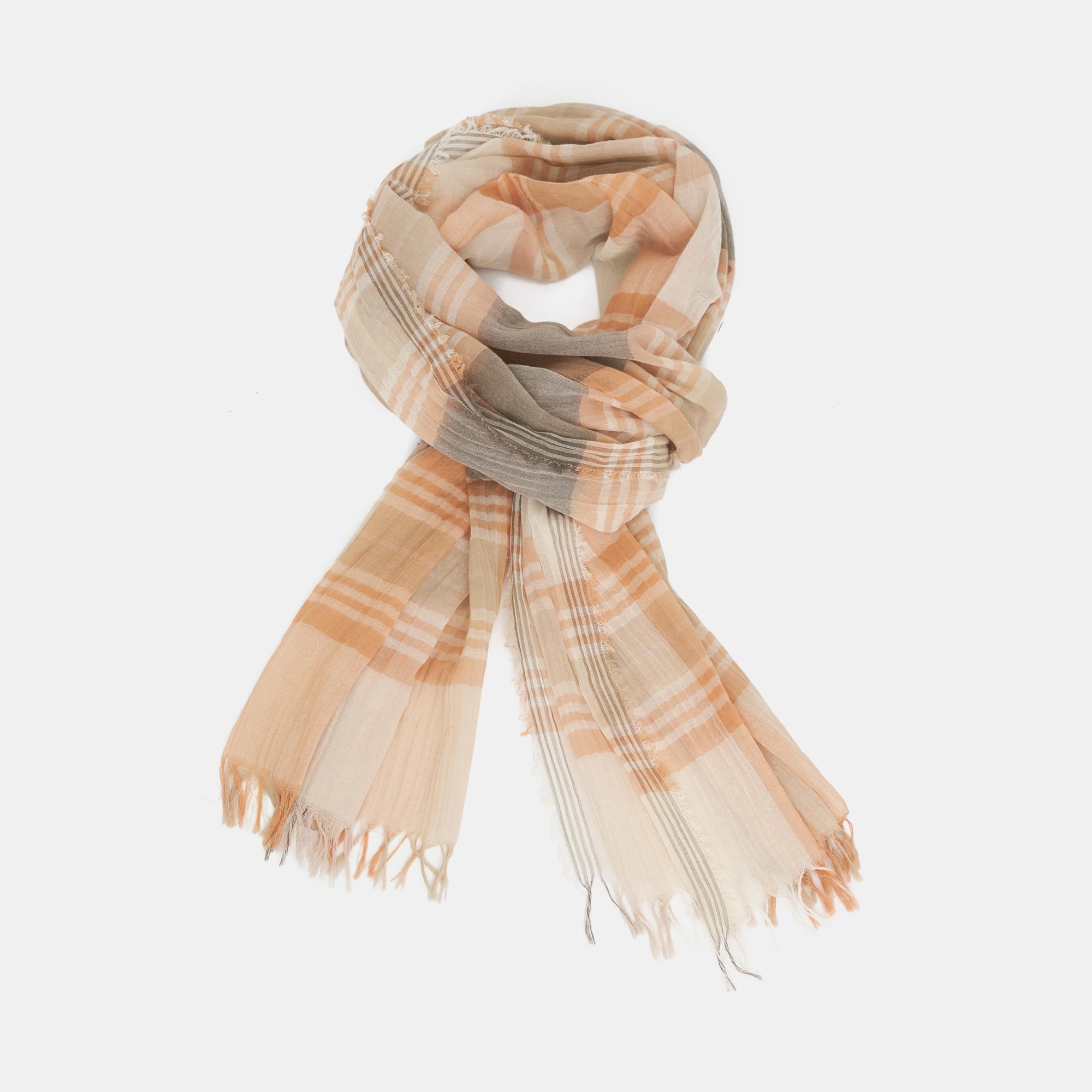 Oversized Fringe Scarf in Plaid Cotton 