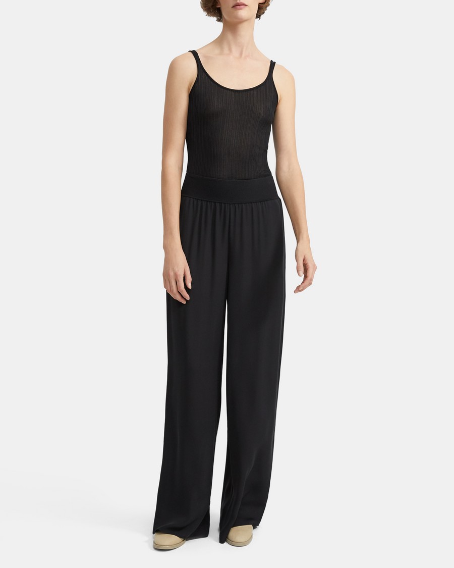 Ribbed Waist Wide Pant in Silk | Theory