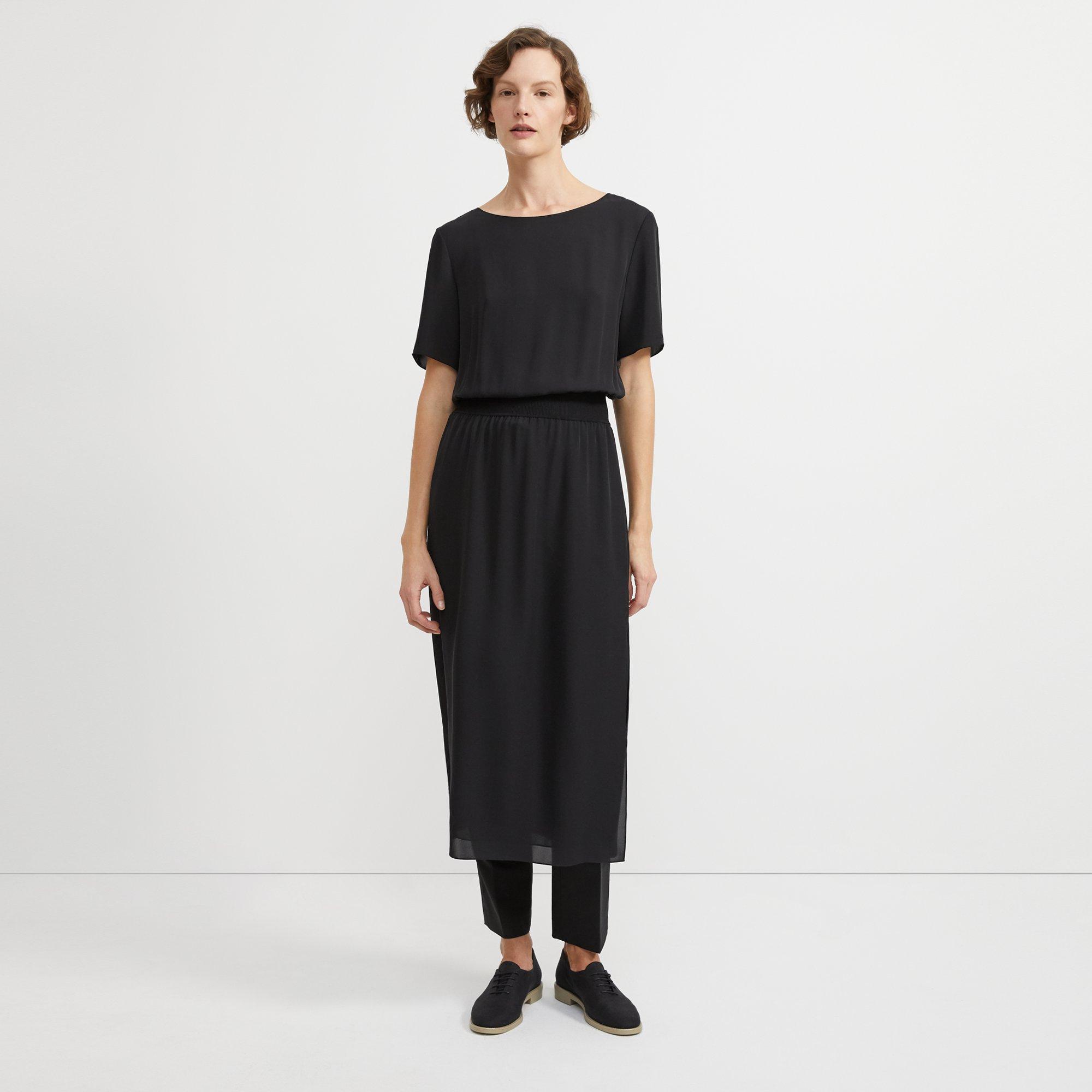 Ribbed Waist Dress in Silk Combo | Theory