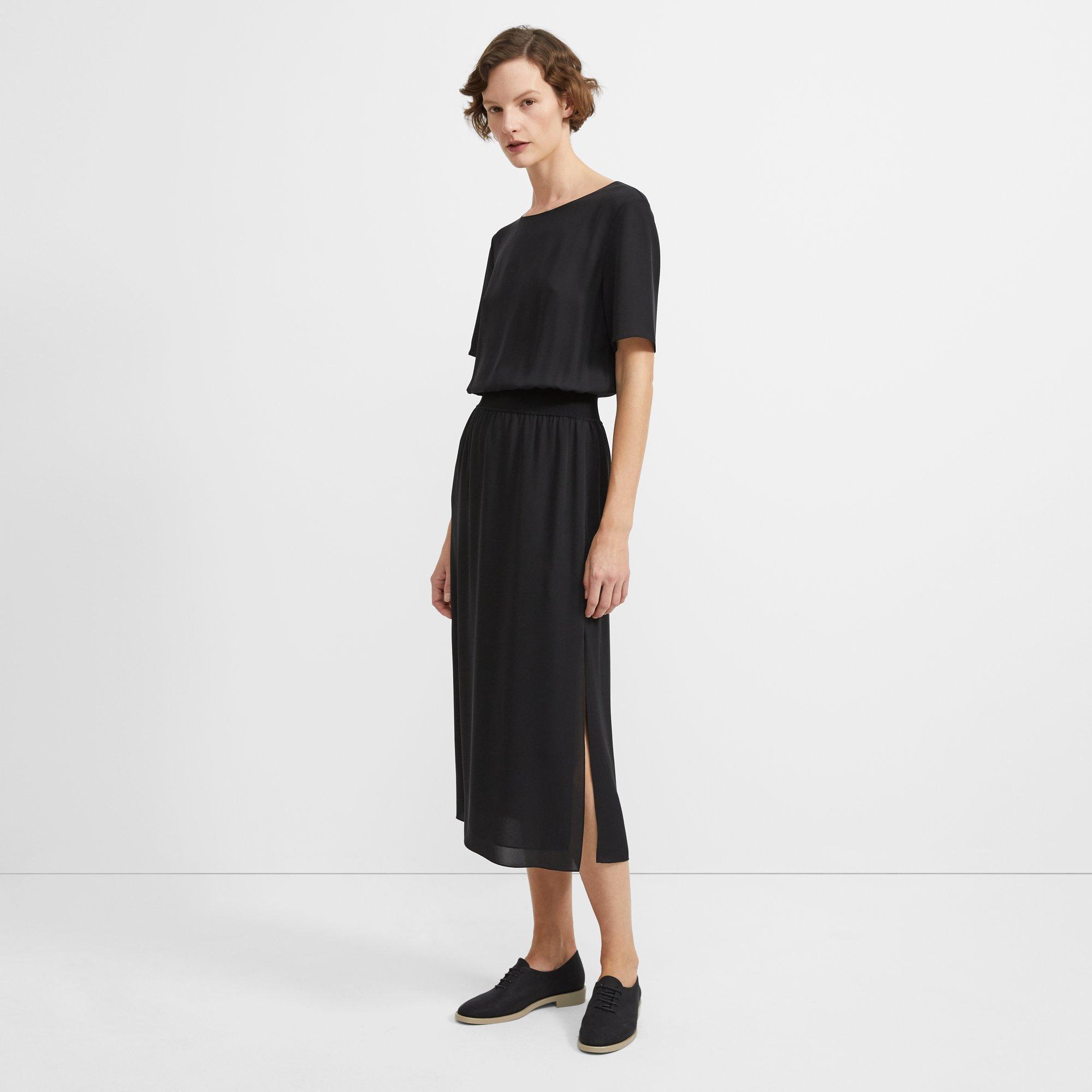 Ribbed Waist Dress in Silk Combo | Theory