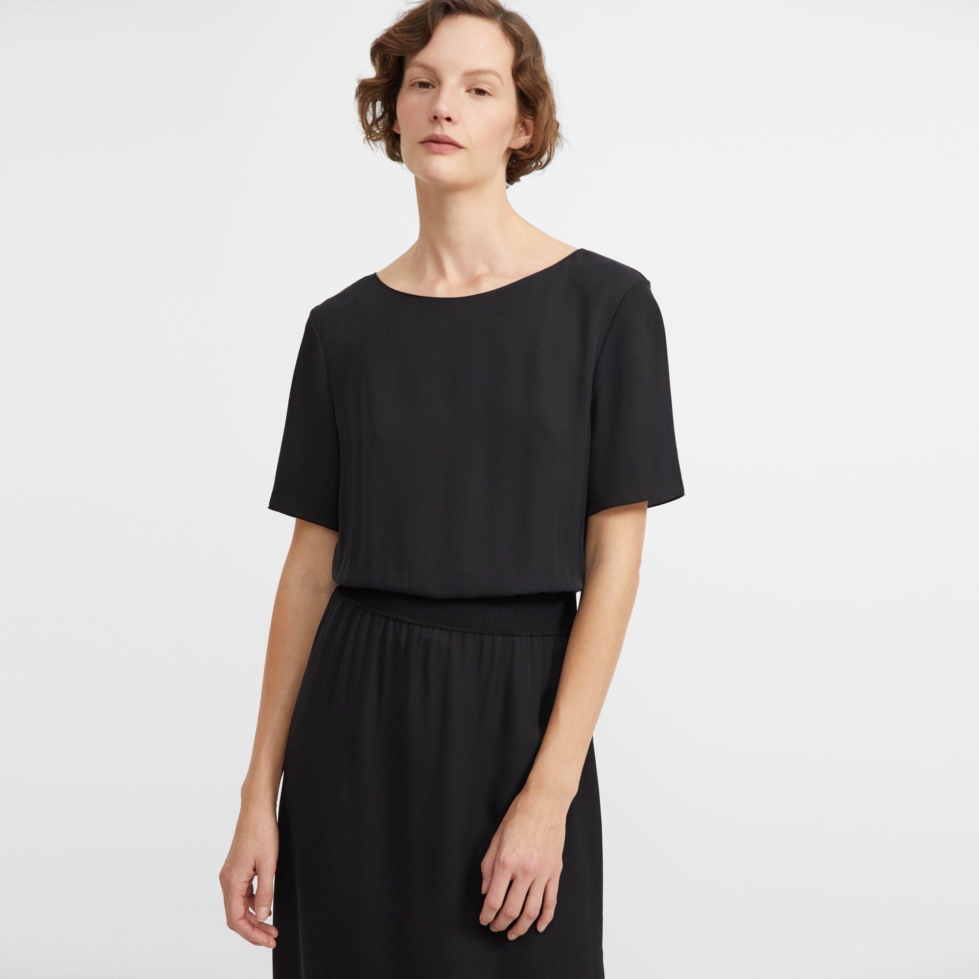 Ribbed Waist Dress in Silk Combo | Theory