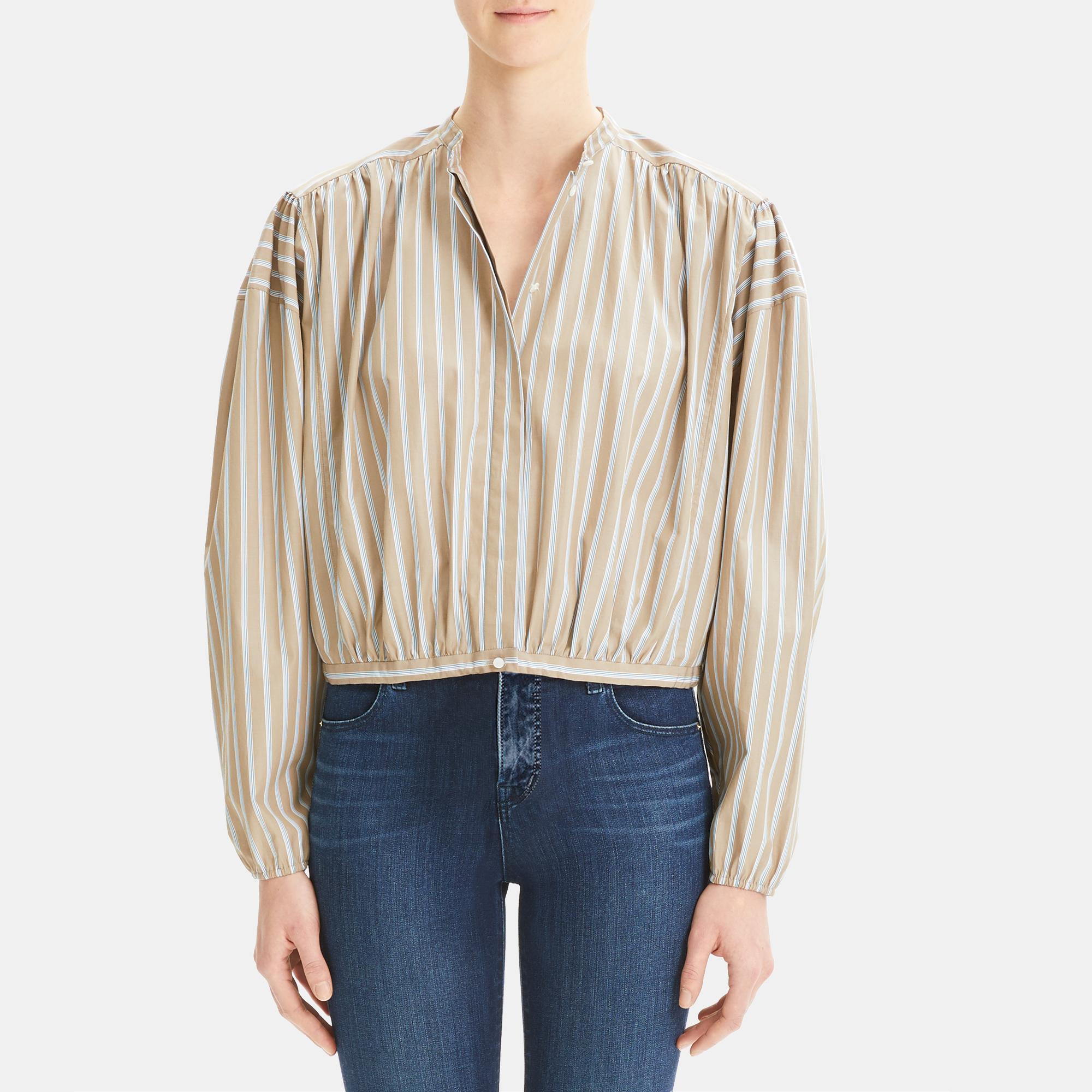 Ribbon Stripe Shirred Yoke Shirt Theory