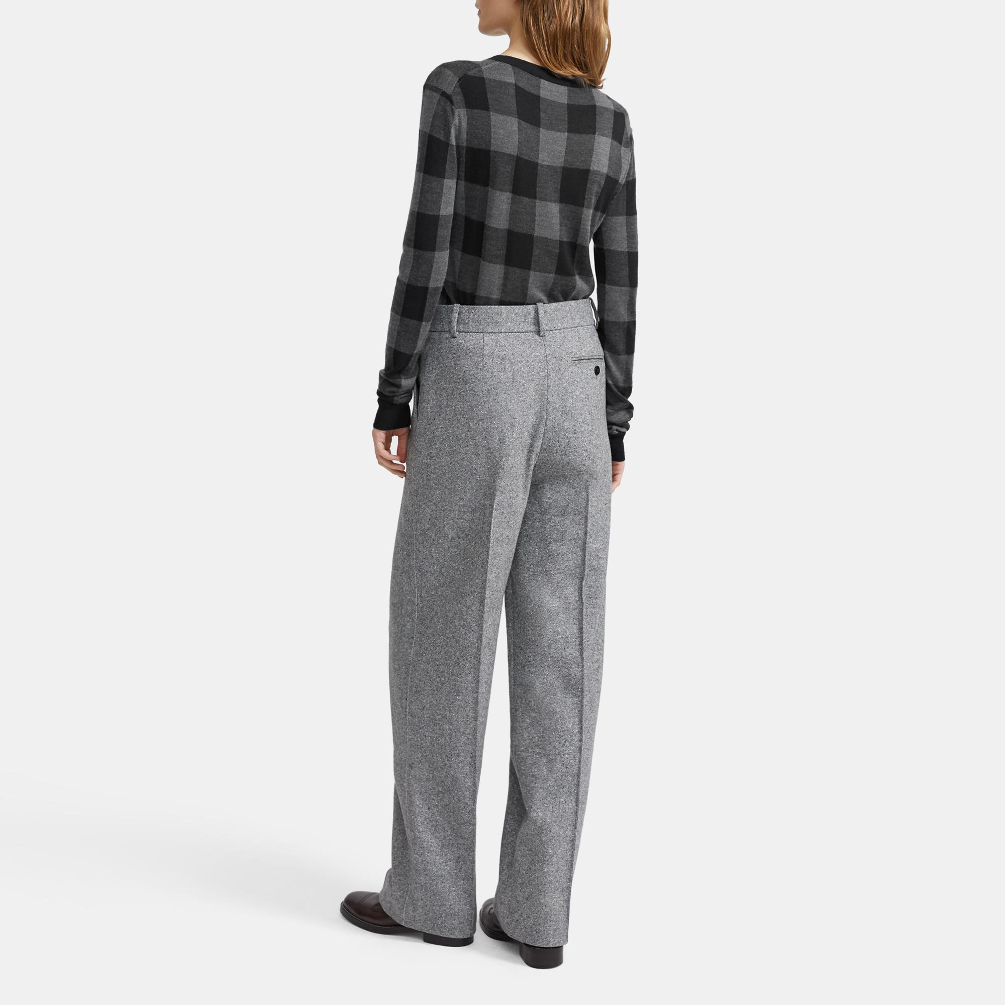 Crewneck Sweater in Plaid Silk-Cashmere 0 - click to view larger image