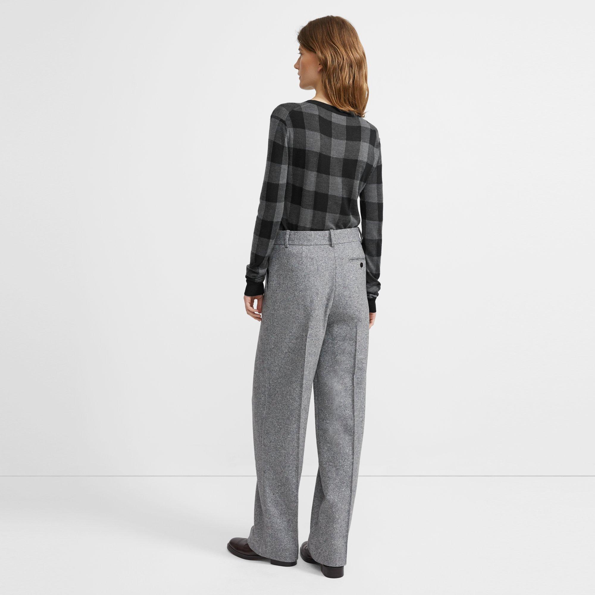 Crewneck Sweater in Plaid Silk-Cashmere 0 - click to view larger image
