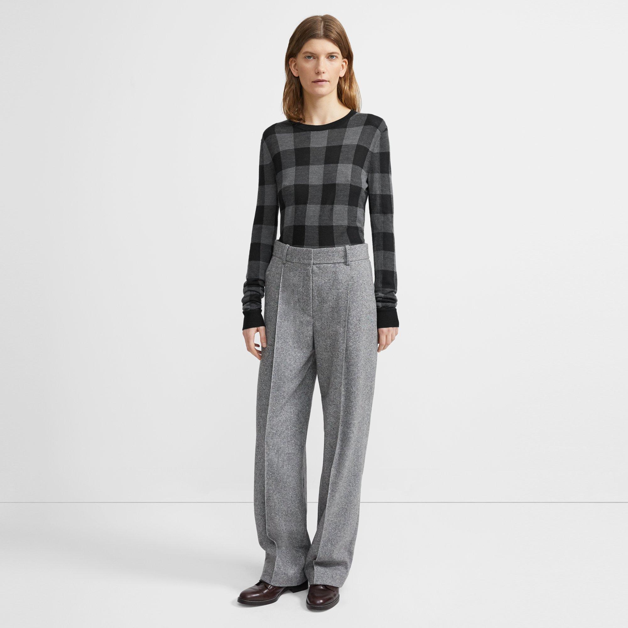 Crewneck Sweater in Plaid Silk-Cashmere 0 - click to view larger image