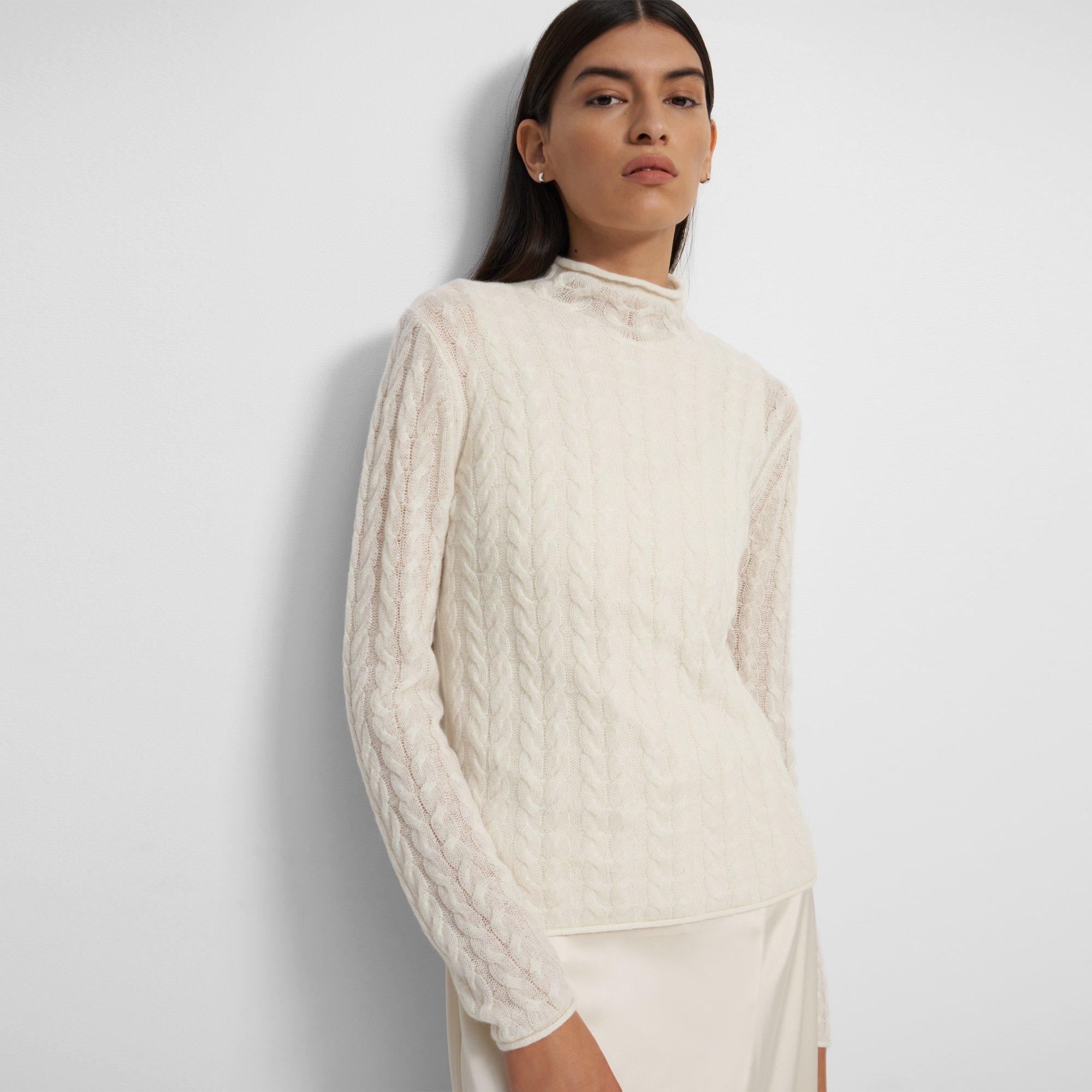 Roll Neck Sweater in Cable Knit Cashmere 0 - click to view larger image
