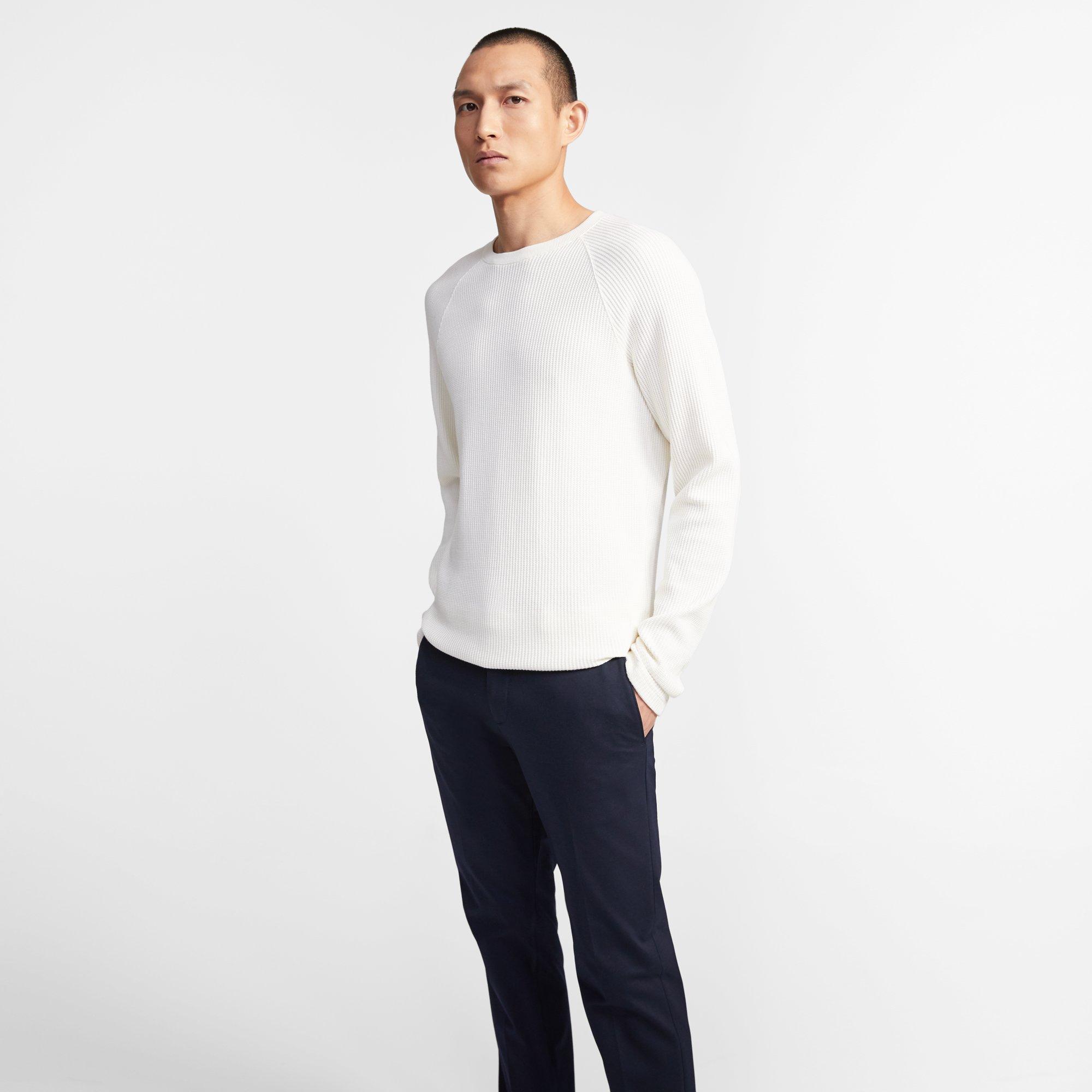 Crewneck Sweater in Waffle Knit Organic Cotton 0 - click to view larger image