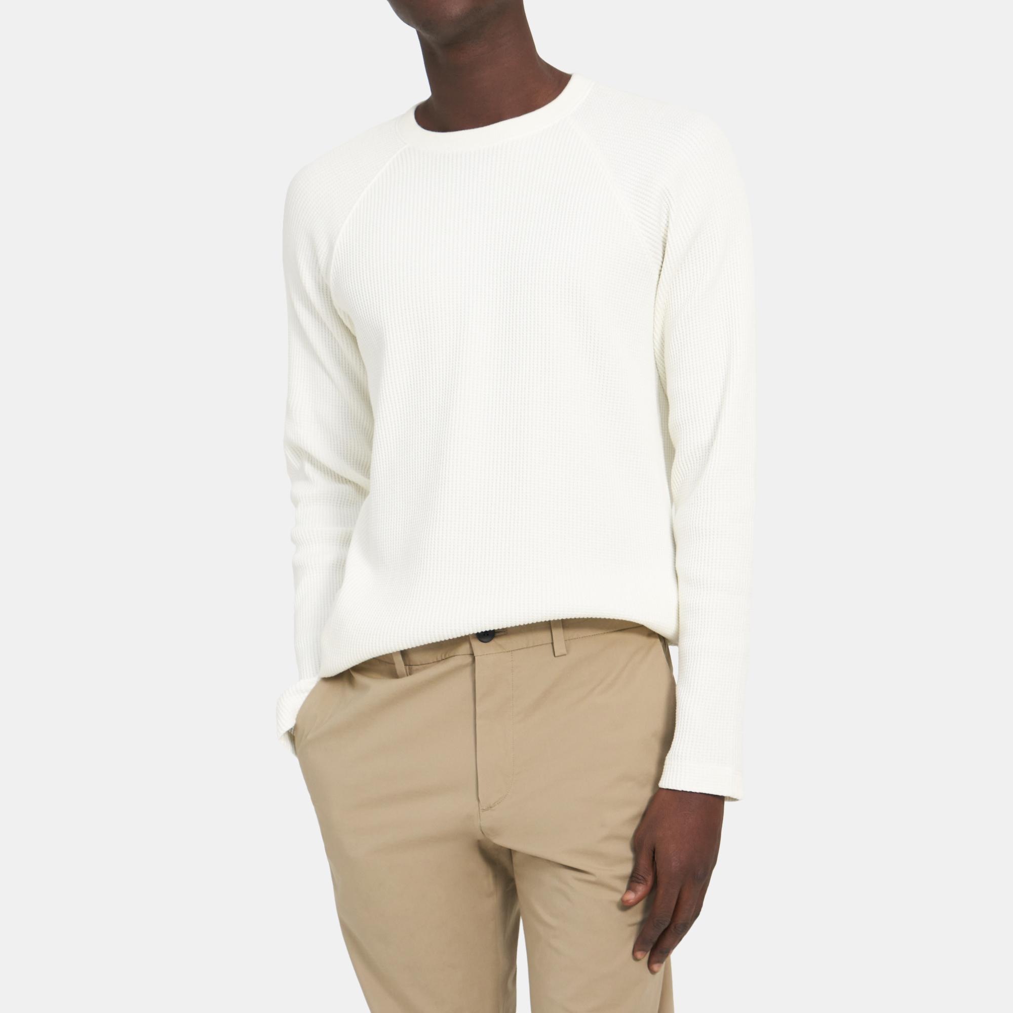 Crewneck Sweater in Waffle Knit Organic Cotton 0 - click to view larger image