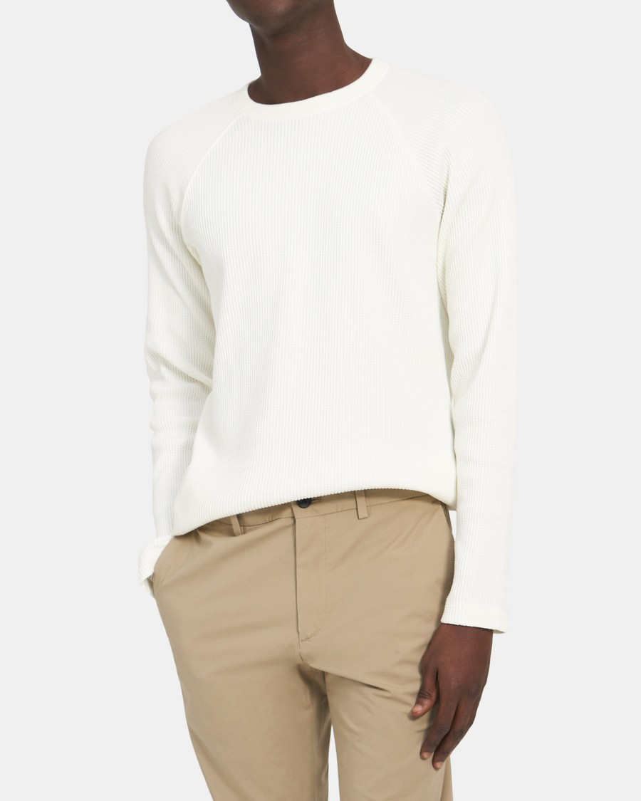 Crewneck Sweater in Waffle Knit Organic Cotton 0 - click to view larger image
