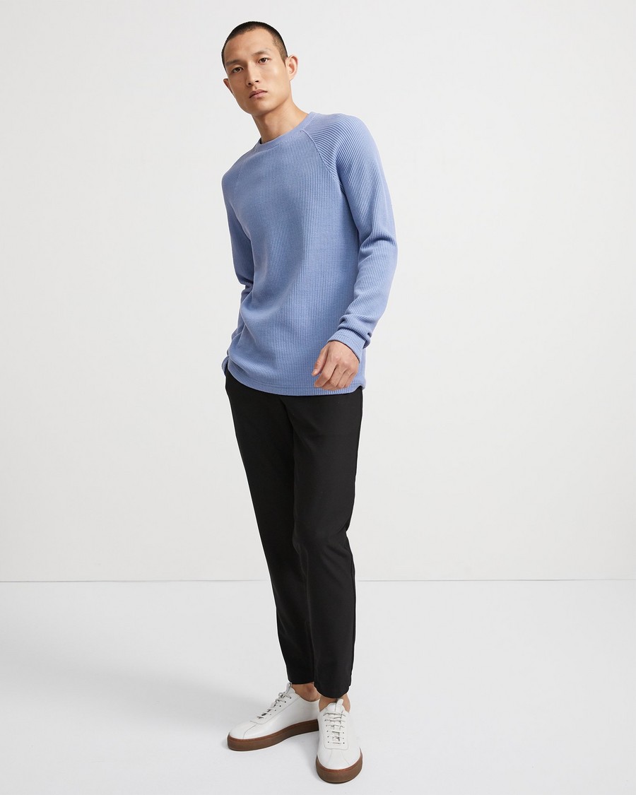 Crewneck Sweater in Waffle Knit Organic Cotton 0 - click to view larger image