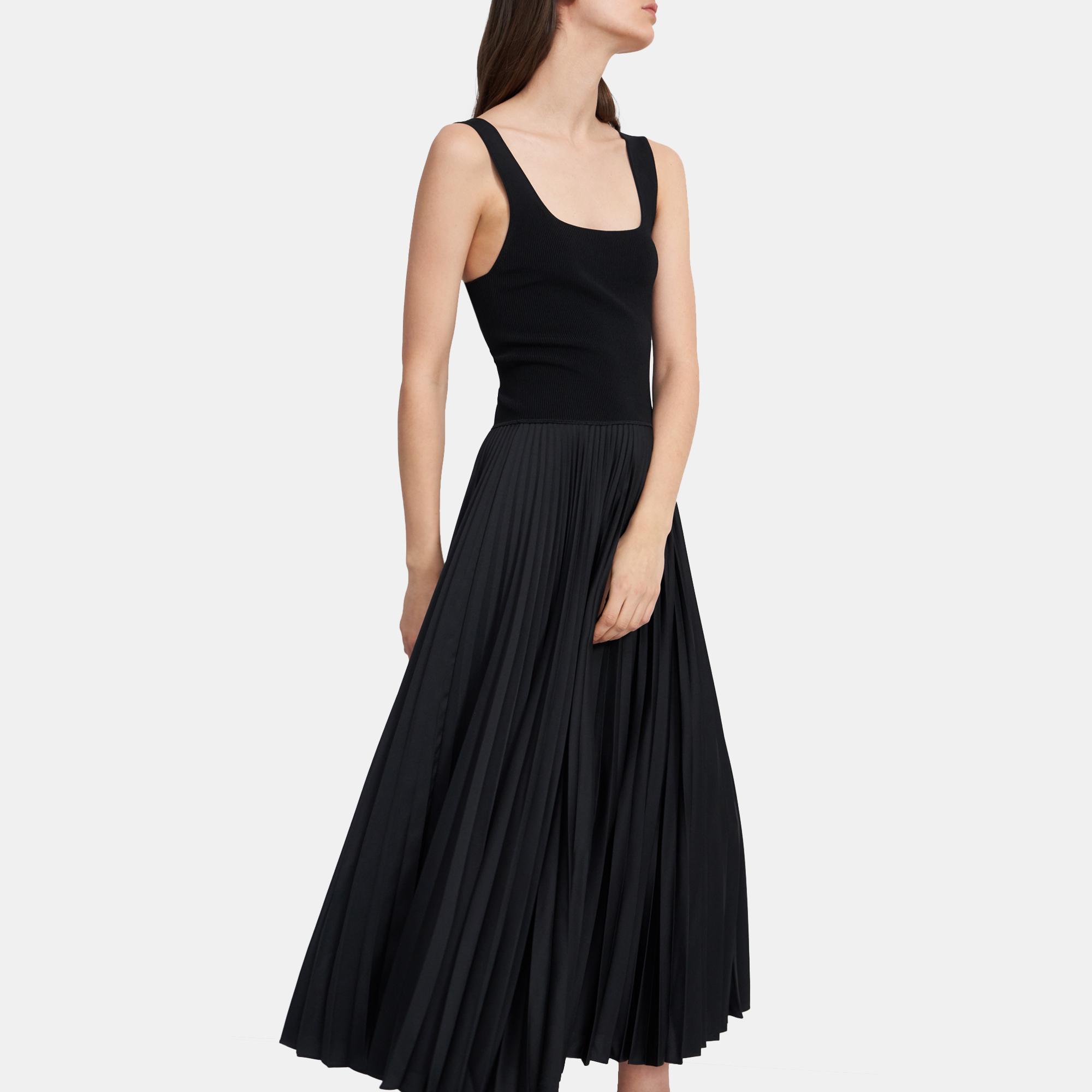 Pleated Square Neck Dress in Crepe 0 - click to view larger image