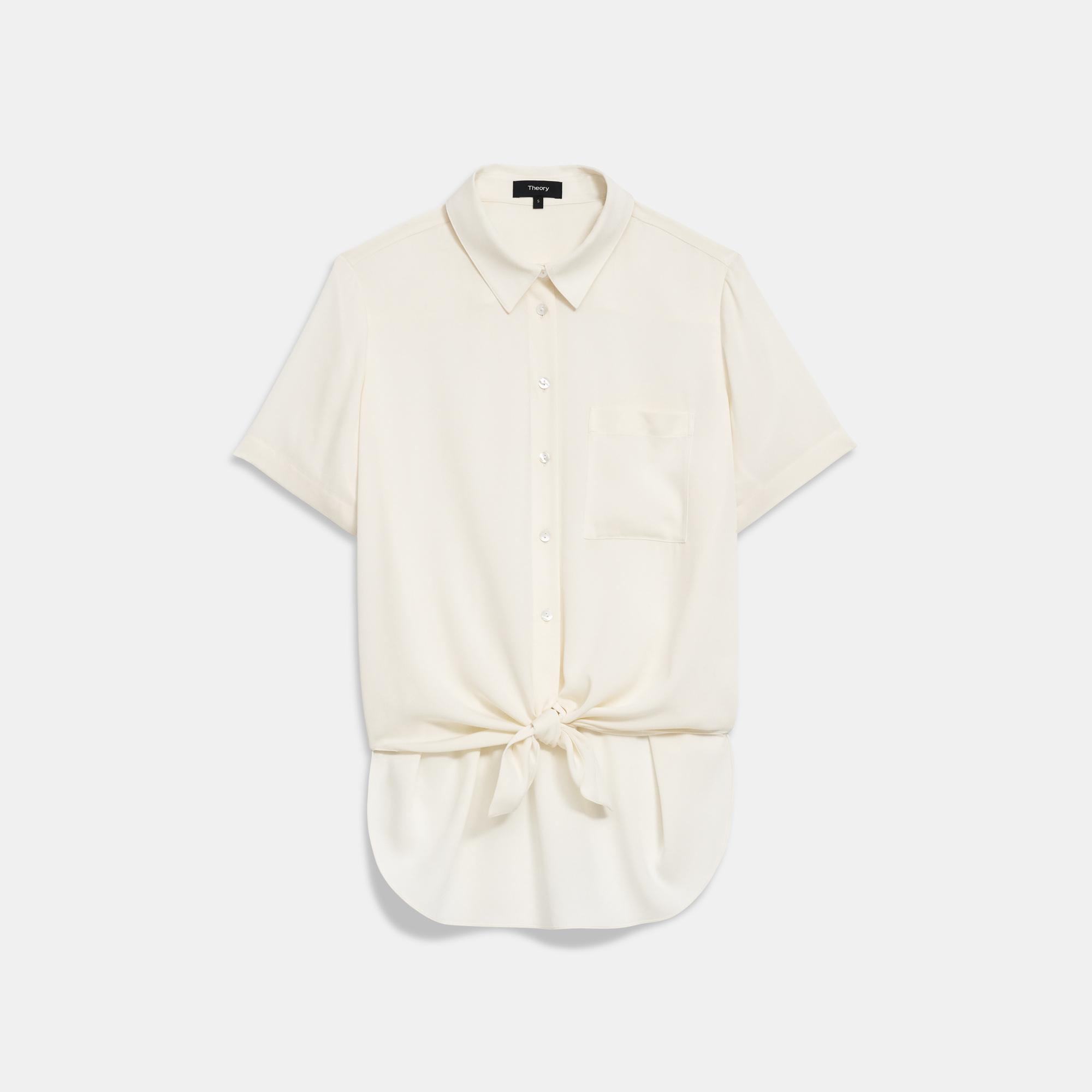 Tie Front Shirt in Stretch Silk Theory