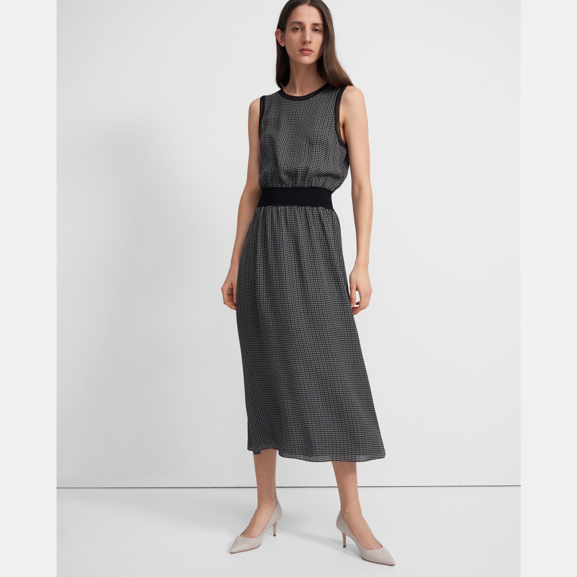 Ribbed Trim Dress in Diamond Print Silk 0 - click to view larger image