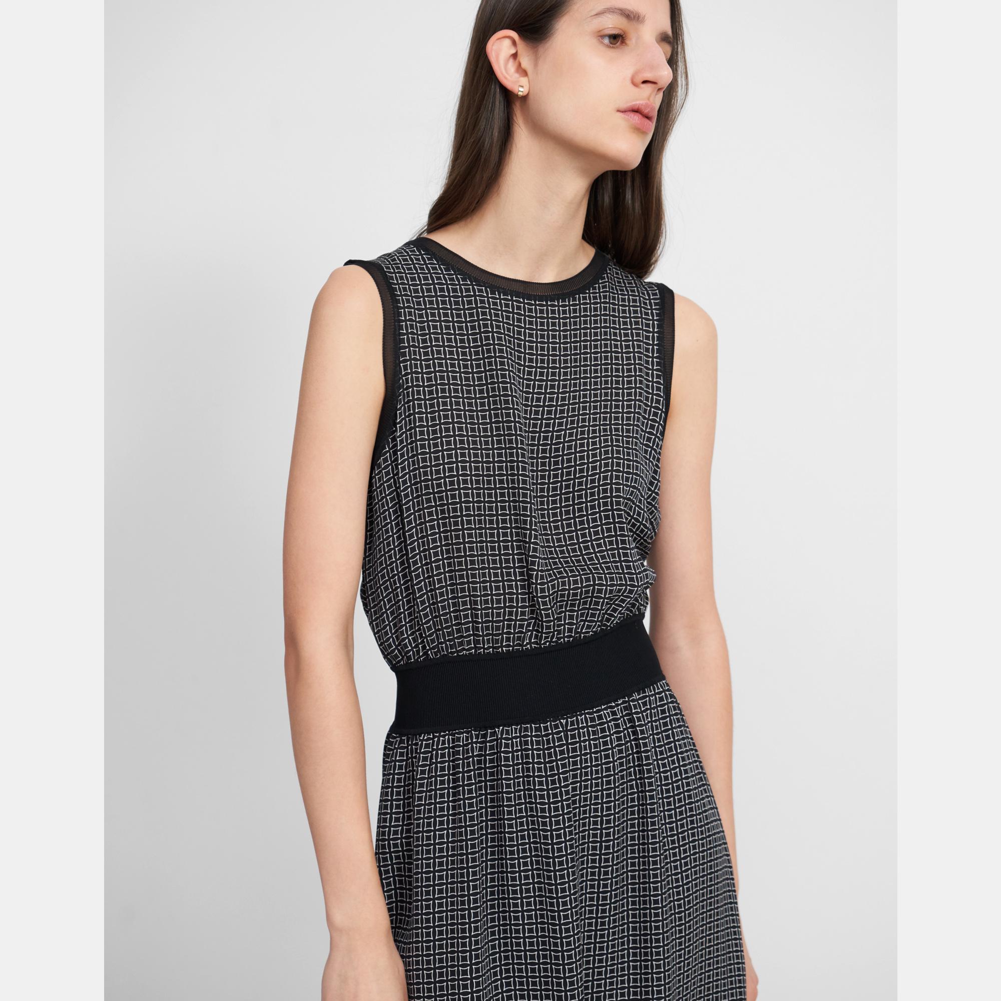Ribbed Trim Dress in Diamond Print Silk 0 - click to view larger image