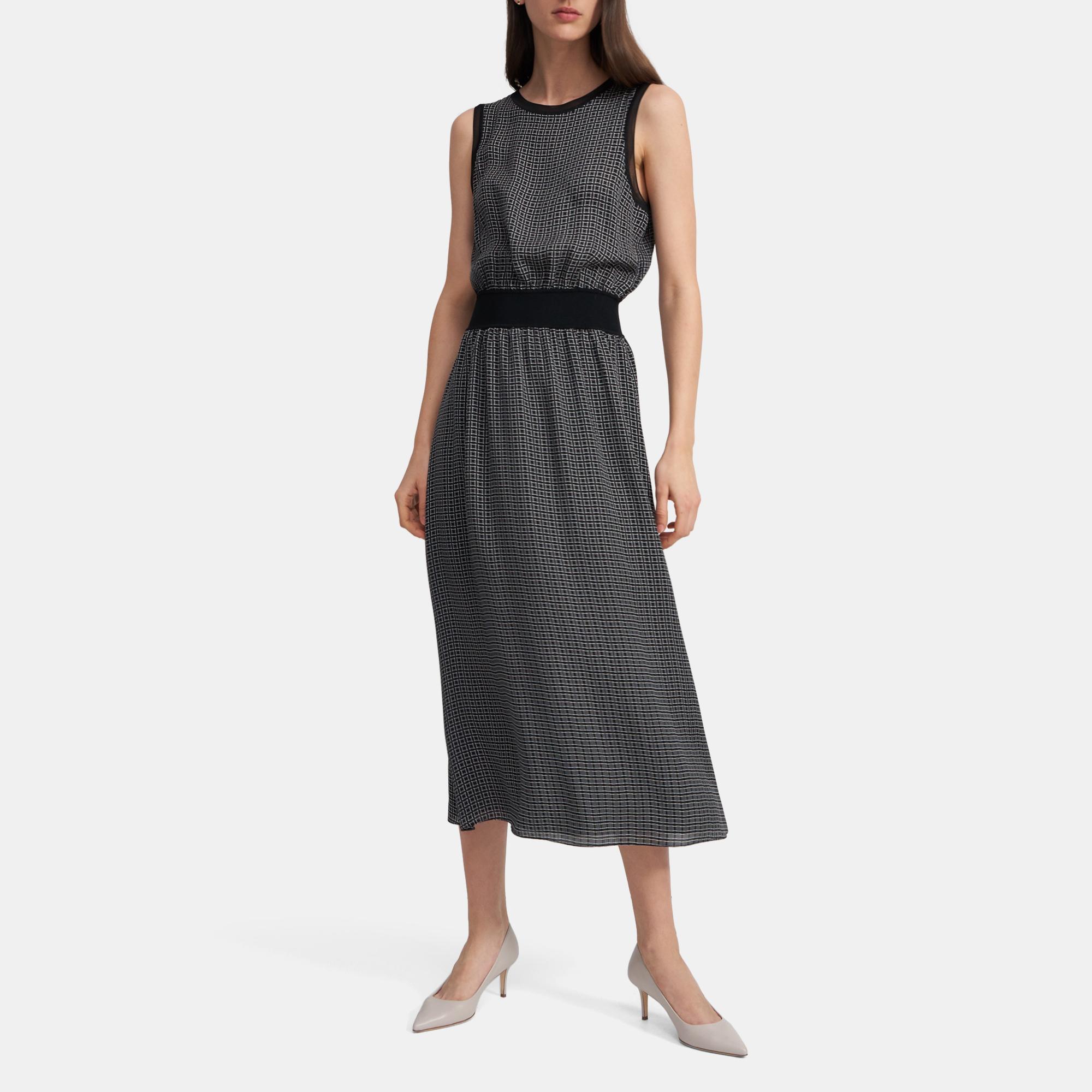 Ribbed Trim Dress in Diamond Print Silk 0 - click to view larger image
