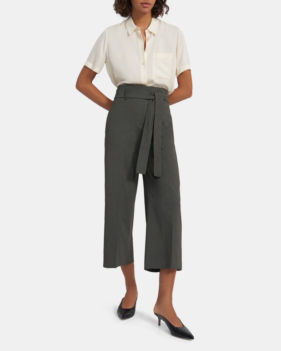 Belted Cropped Pant in Good Linen 0 - click to view larger image