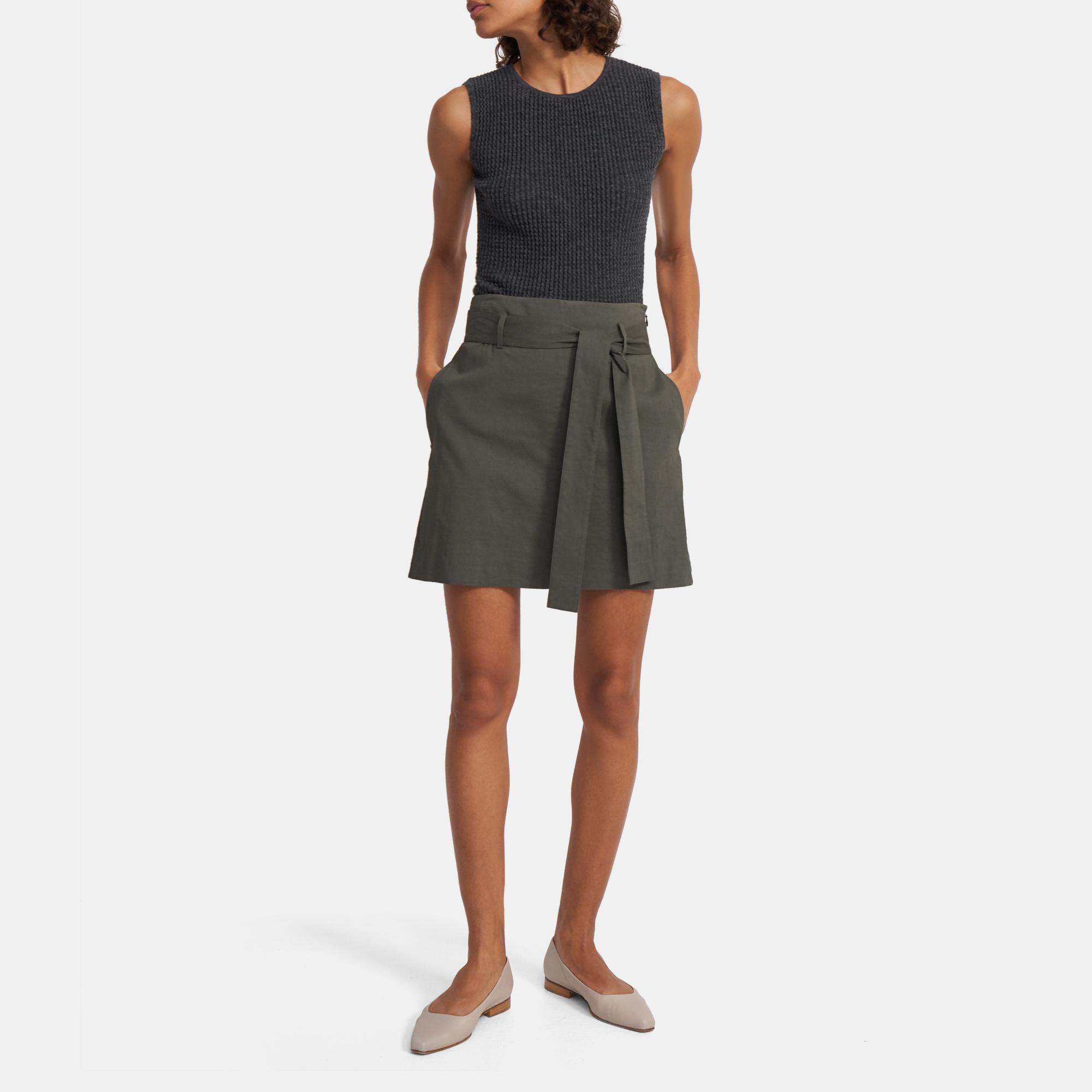 Belted Mini Skirt in Good Linen 0 - click to view larger image