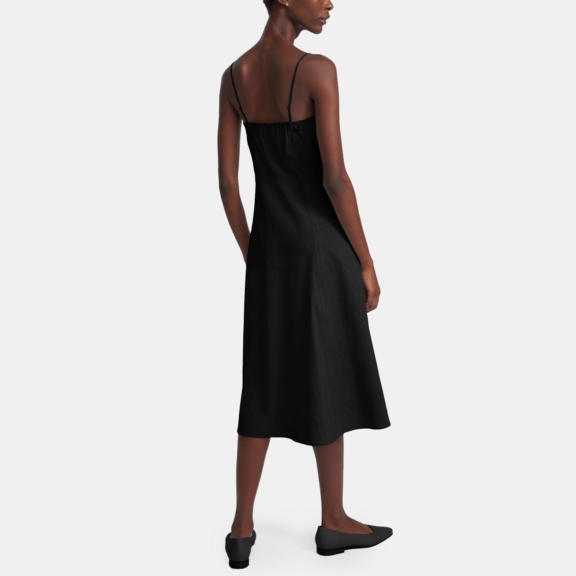 white linen button front dress