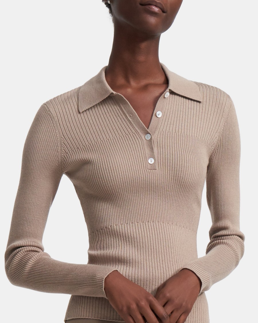 Ribbed Polo Sweater in Stretch Viscose-Wool | Theory
