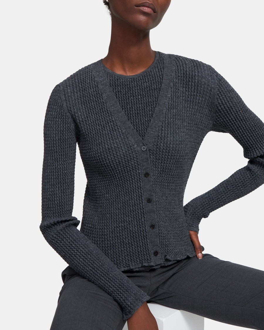 Wavy Rib Cardigan in Alpaca Wool Blend 0 - click to view larger image