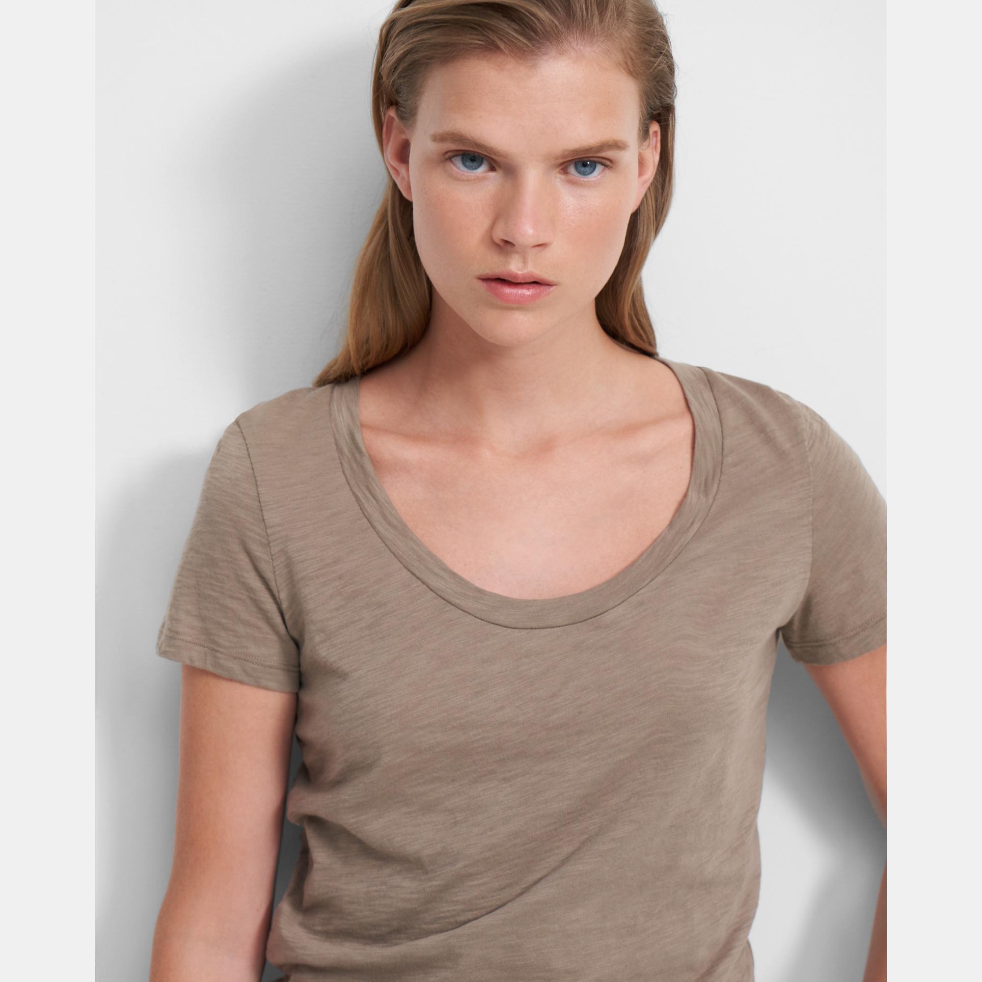 Open Neck Tee in Organic Cotton 0 - click to view larger image