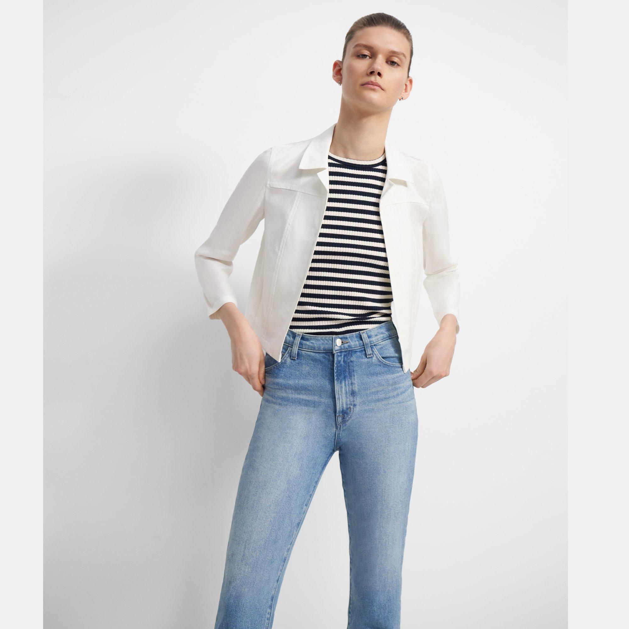 Shrunken Jean Jacket in Linen Blend 0 - click to view larger image