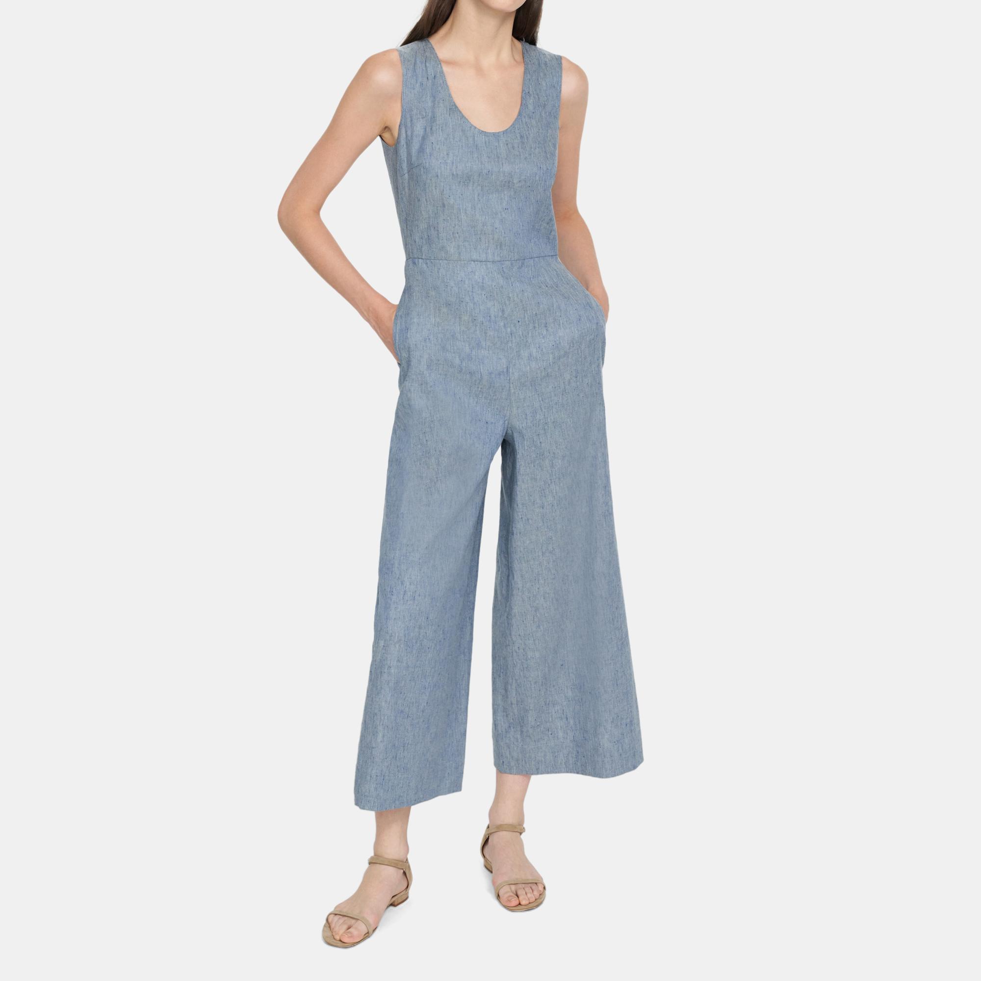 Seamed Jumpsuit in Linen Denim 0 - click to view larger image
