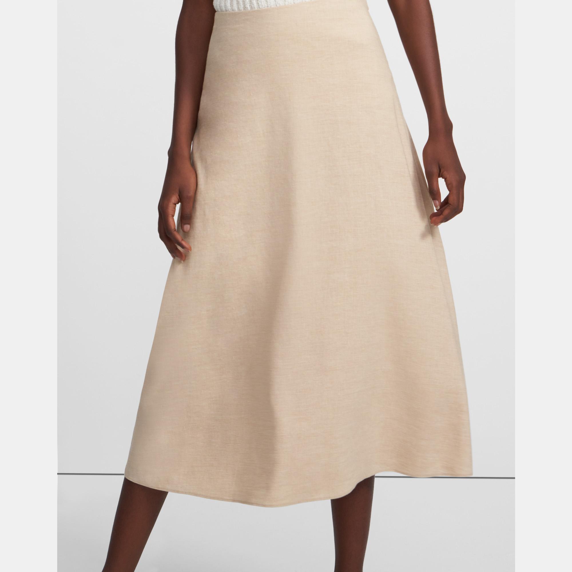 beige linen midi skirt