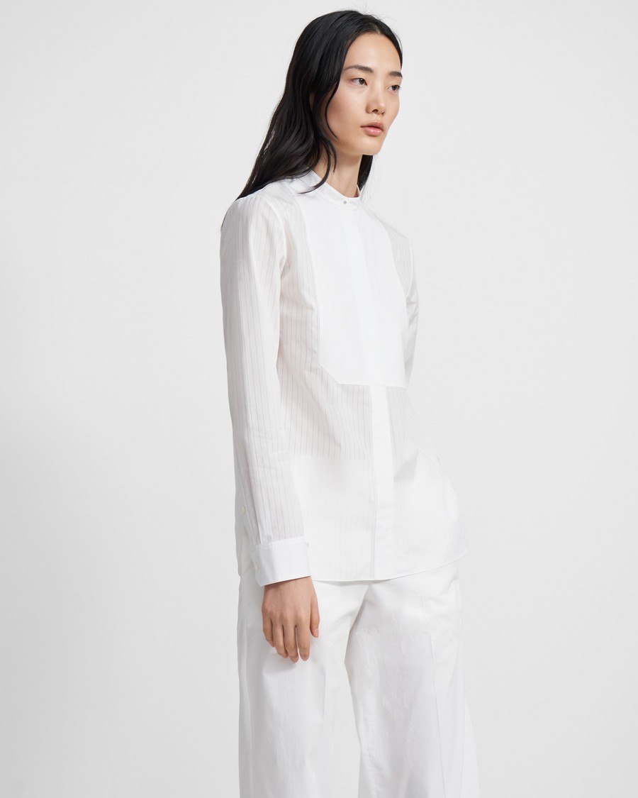 Combo Bib Shirt in Sheer Pinstripe Cotton 0 - click to view larger image
