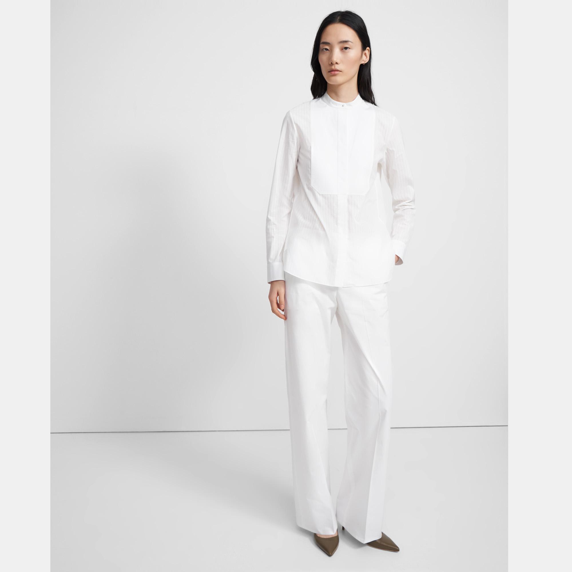 Combo Bib Shirt in Sheer Pinstripe Cotton 0 - click to view larger image