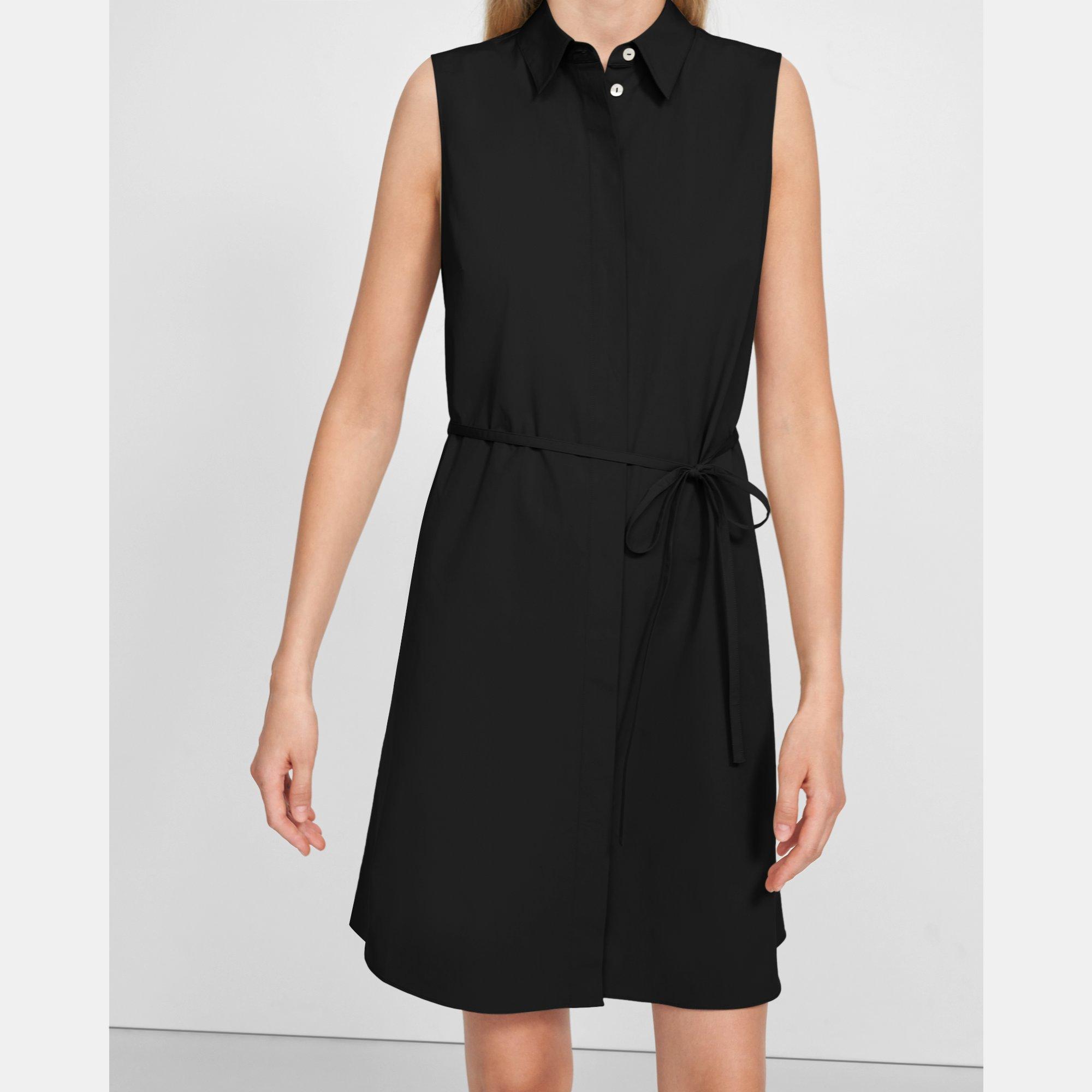 sleeveless belted shirt dress