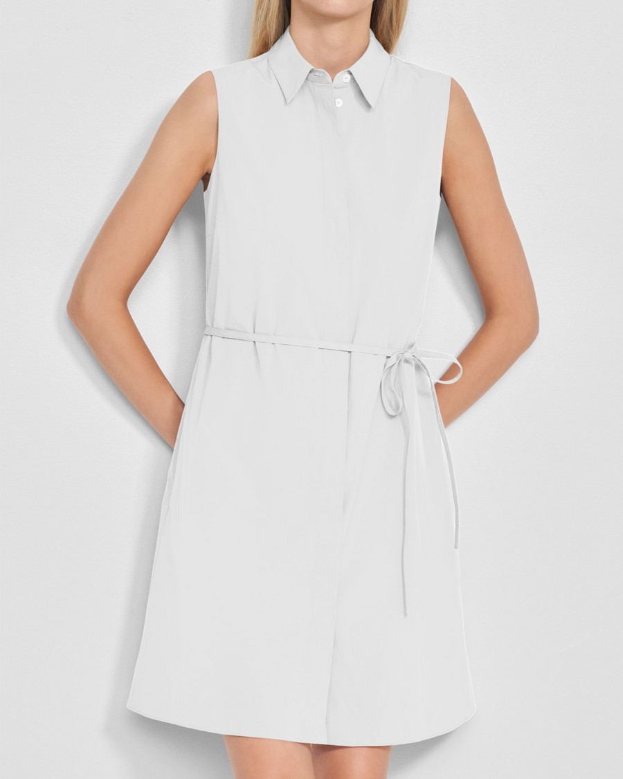 Sleeveless Belted Shirtdress in Stretch Cotton 0 - click to view larger image