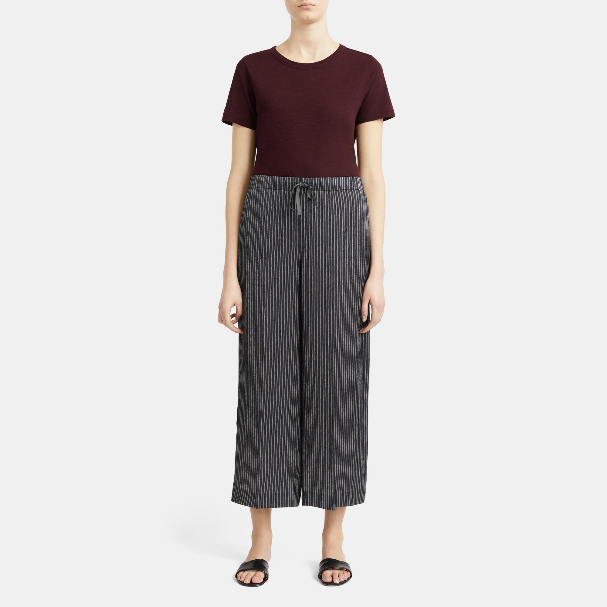Drawstring Wide-Leg Pant in Double Stripe Silk 0 - click to view larger image