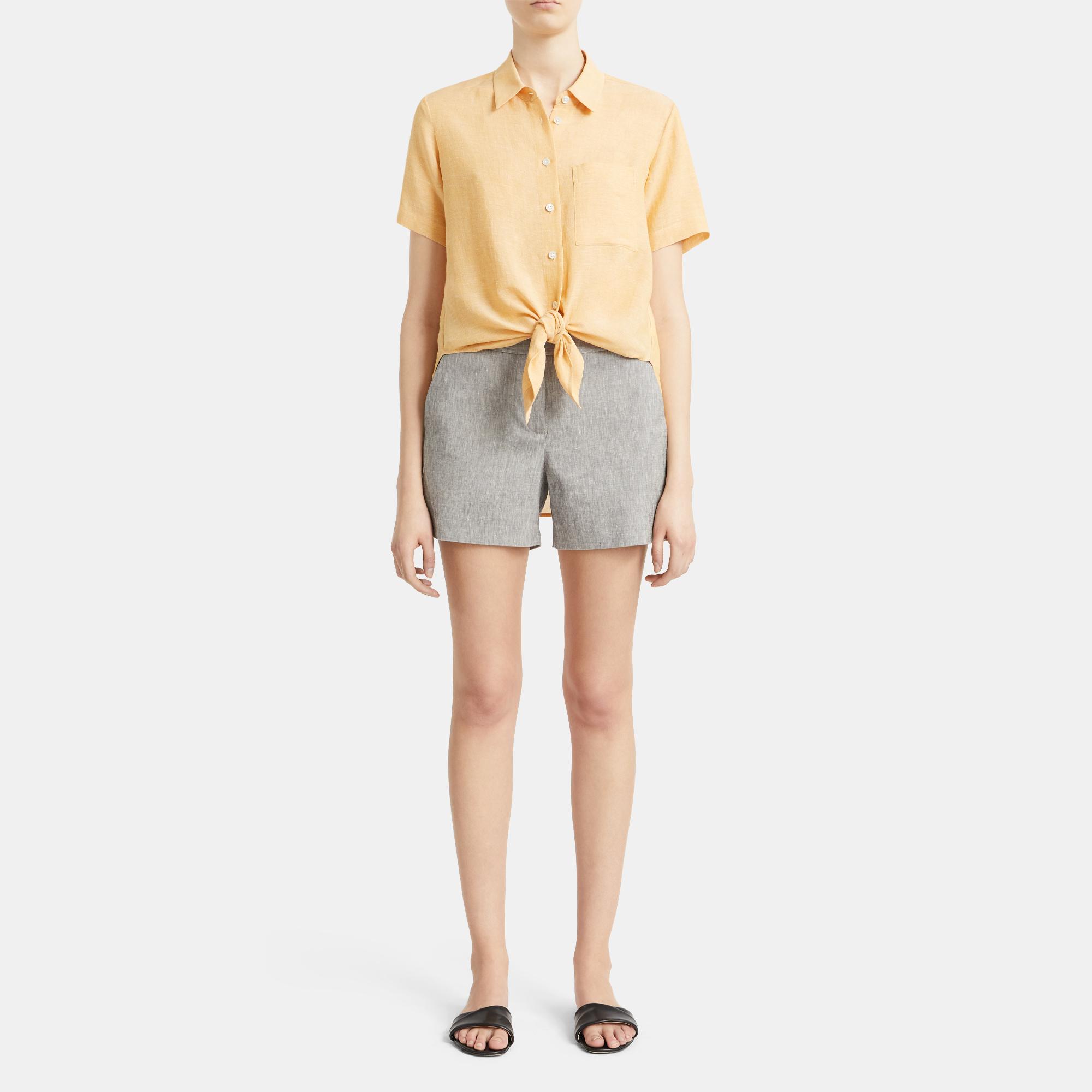 Tie Front Shirt in Viscose-Linen 0 - click to view larger image