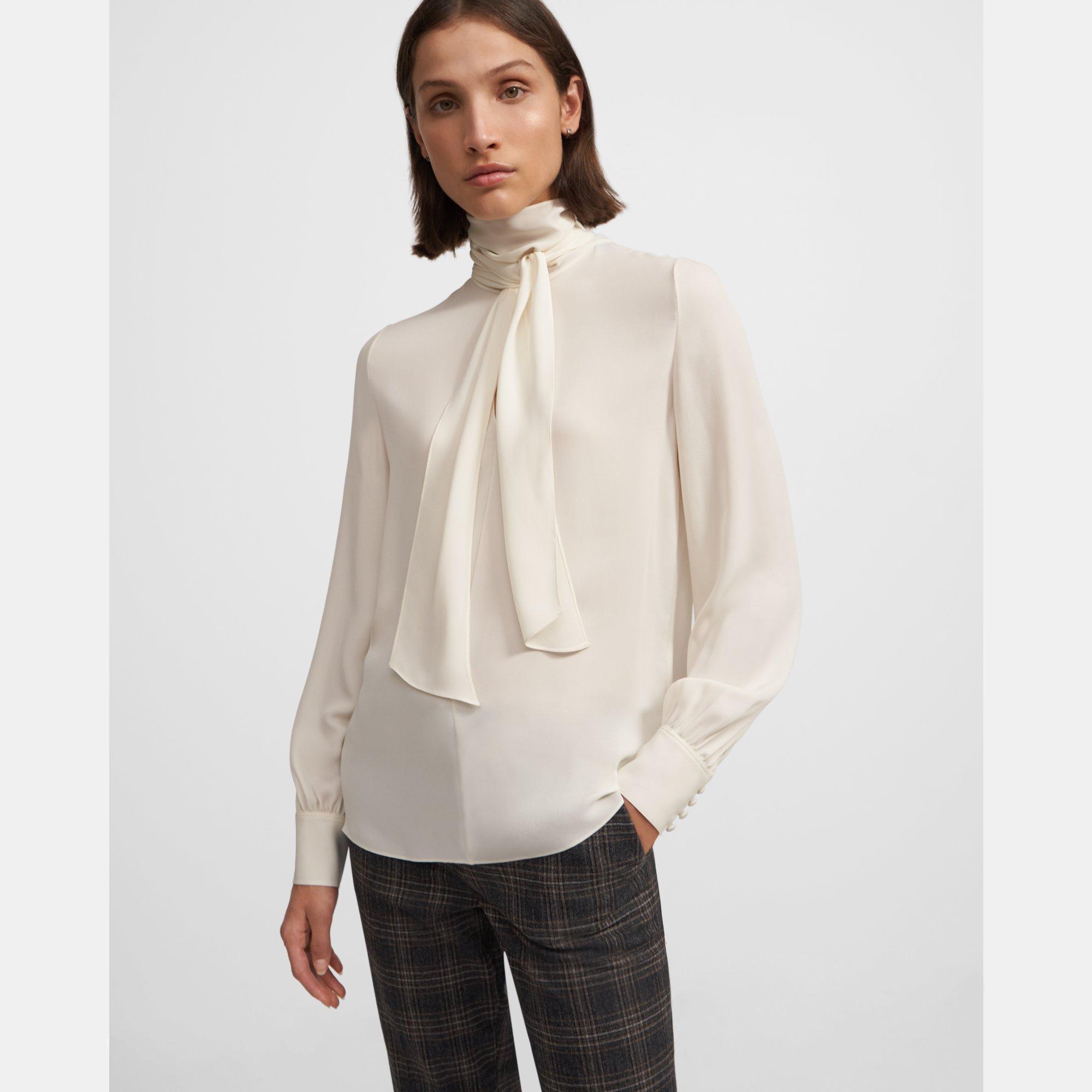 Silk Georgette Tie Neck Blouse | Theory