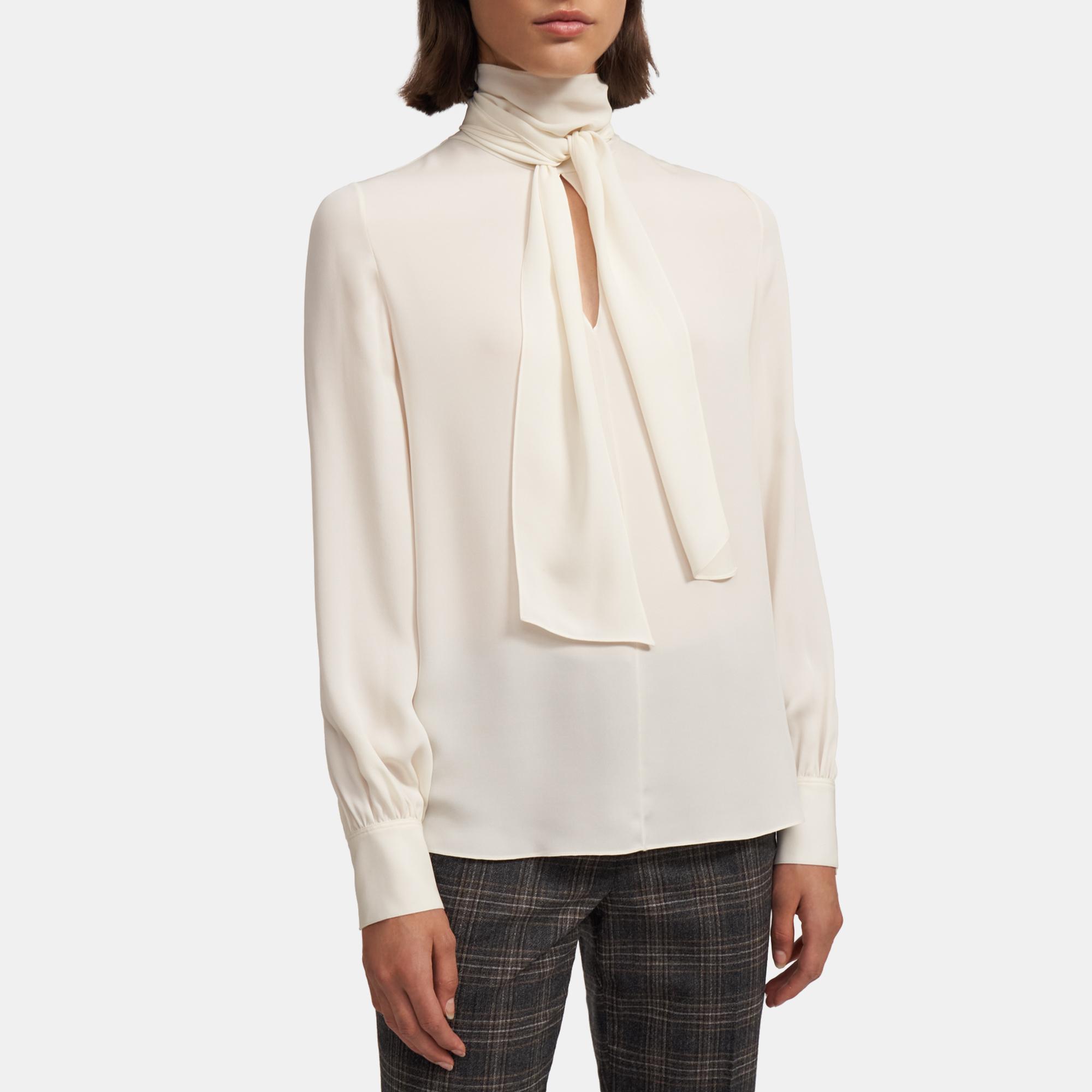 Silk Georgette Tie Neck Blouse | Theory