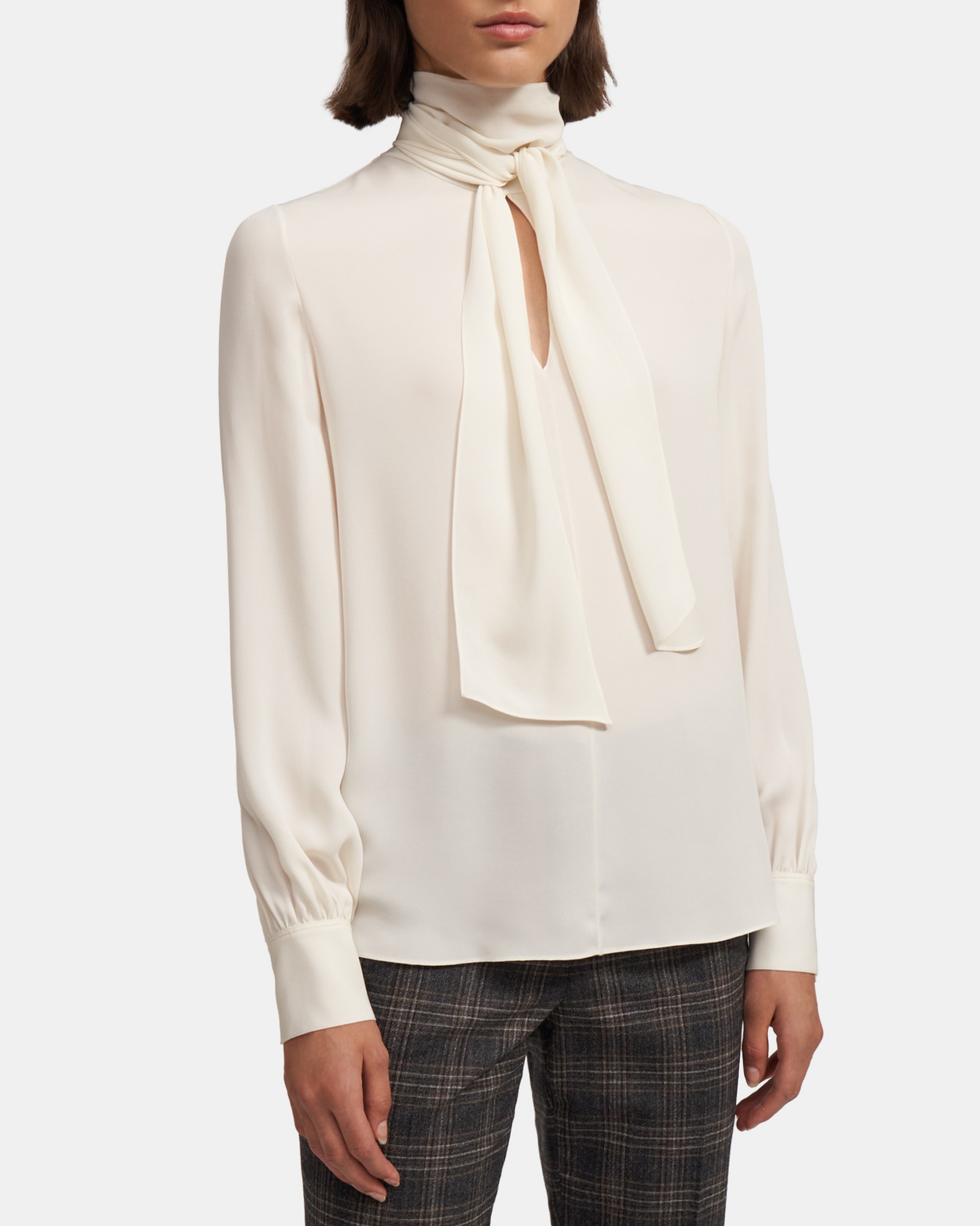 Silk Georgette Tie Neck Blouse | Theory