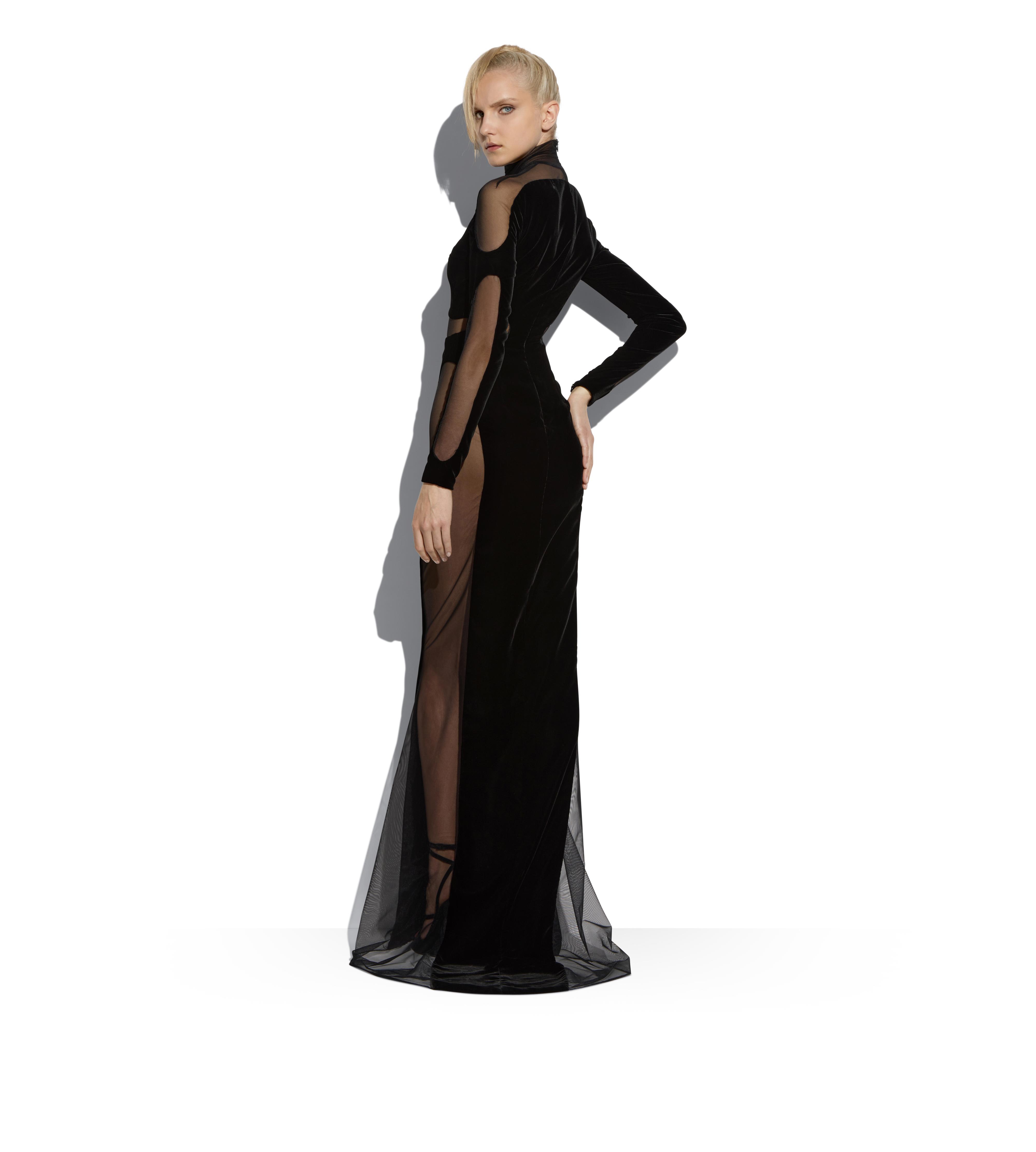 VISCOSE VELVET LONG SLEEVE EVENING DRESS C thumbnail
