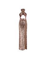 SEQUIN EMBROIDERY CUT-OUT HALTER NECK EVENING DRESS A thumbnail