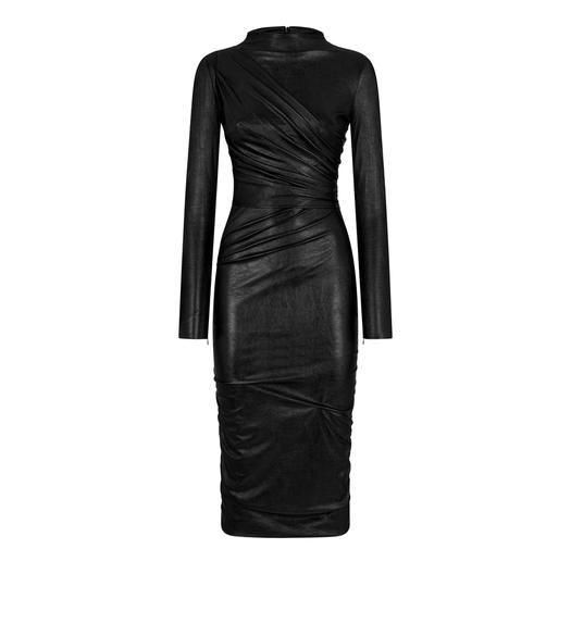 FAUX LEATHER RUCHED DRESS