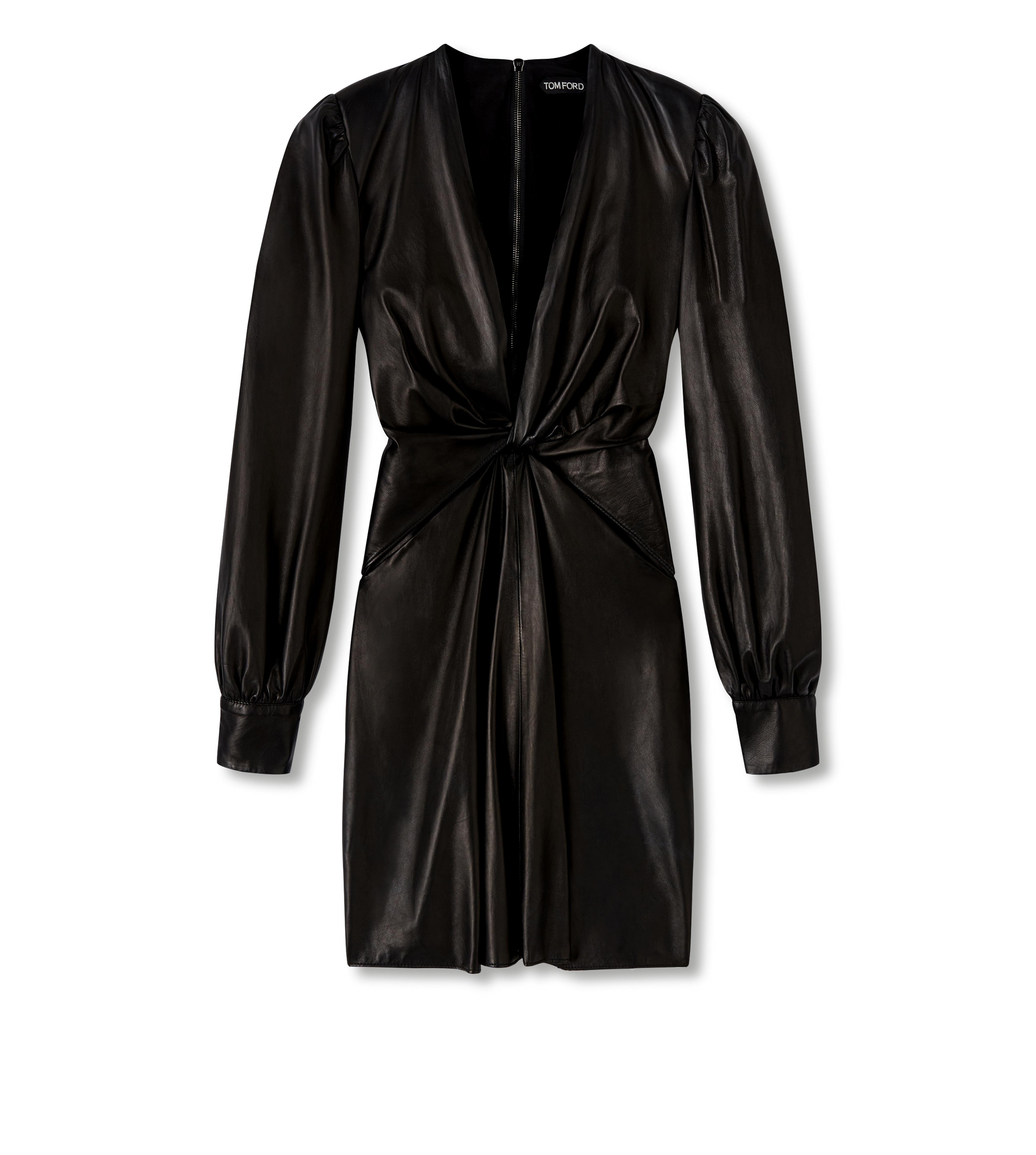 Tom Ford LEATHER TWISTED FRONT MINI DRESS 