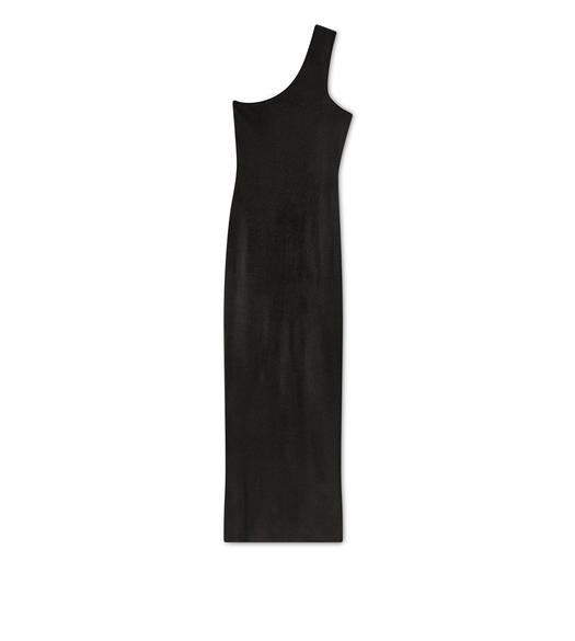 COMPACT GLOSSY VISCOSE ONE SHOULDER DRESS