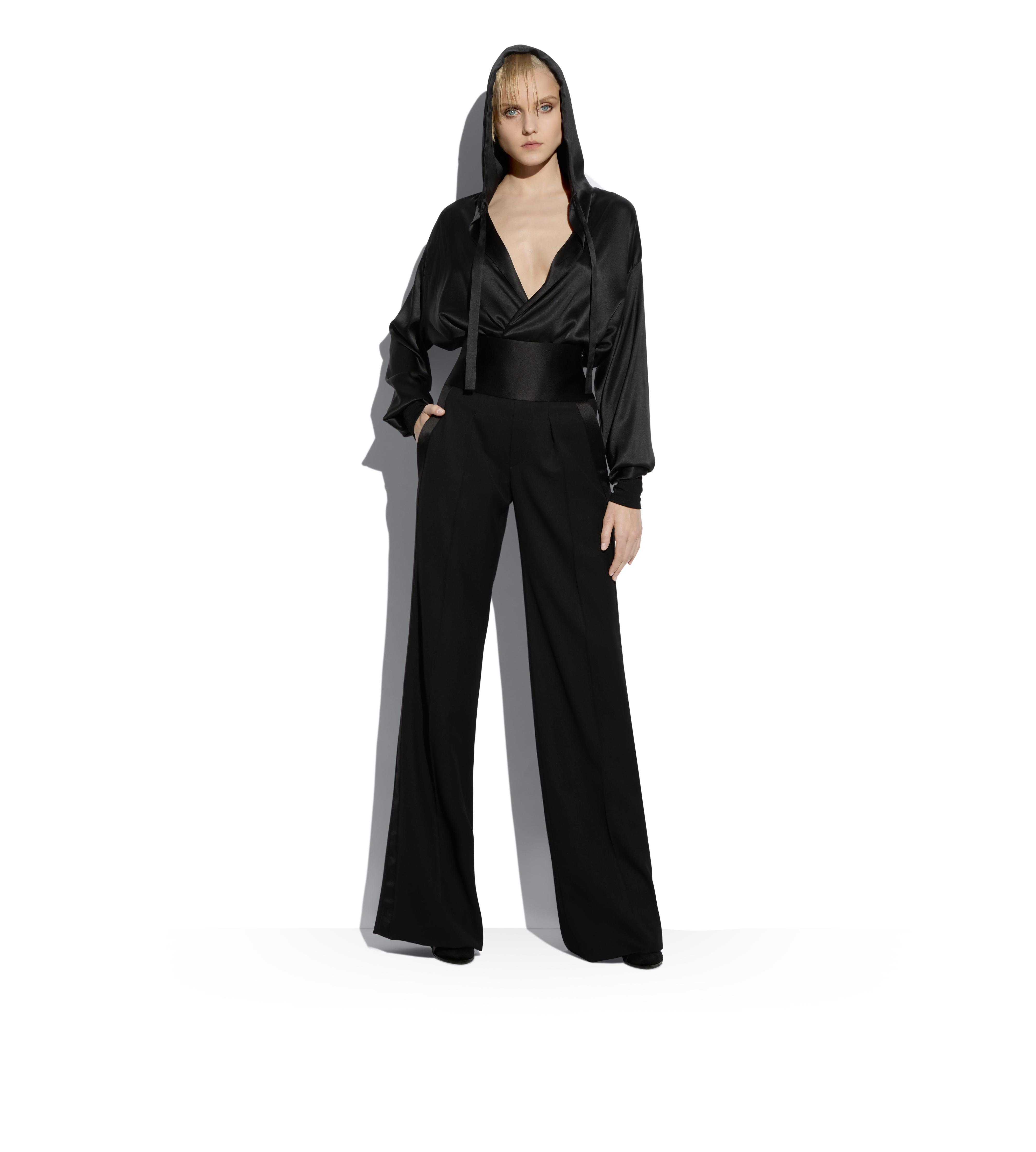 STRETCH SILK SATIN HOODED BODYSUIT B thumbnail