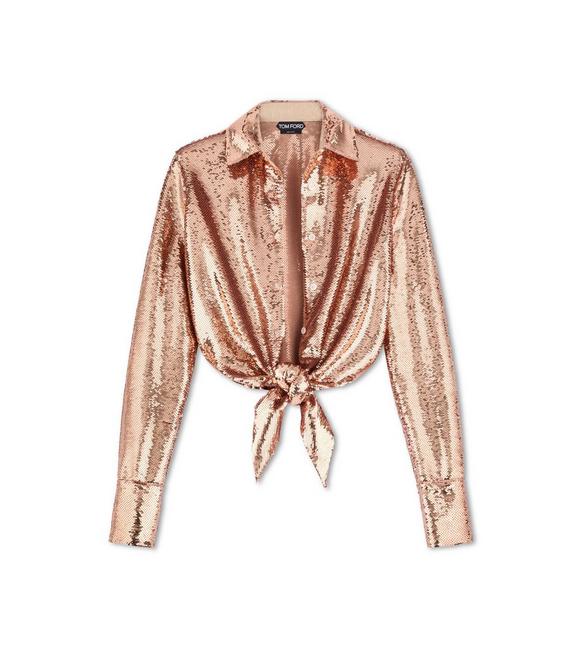 LIQUID SEQUINS KNOTTED SHIRT