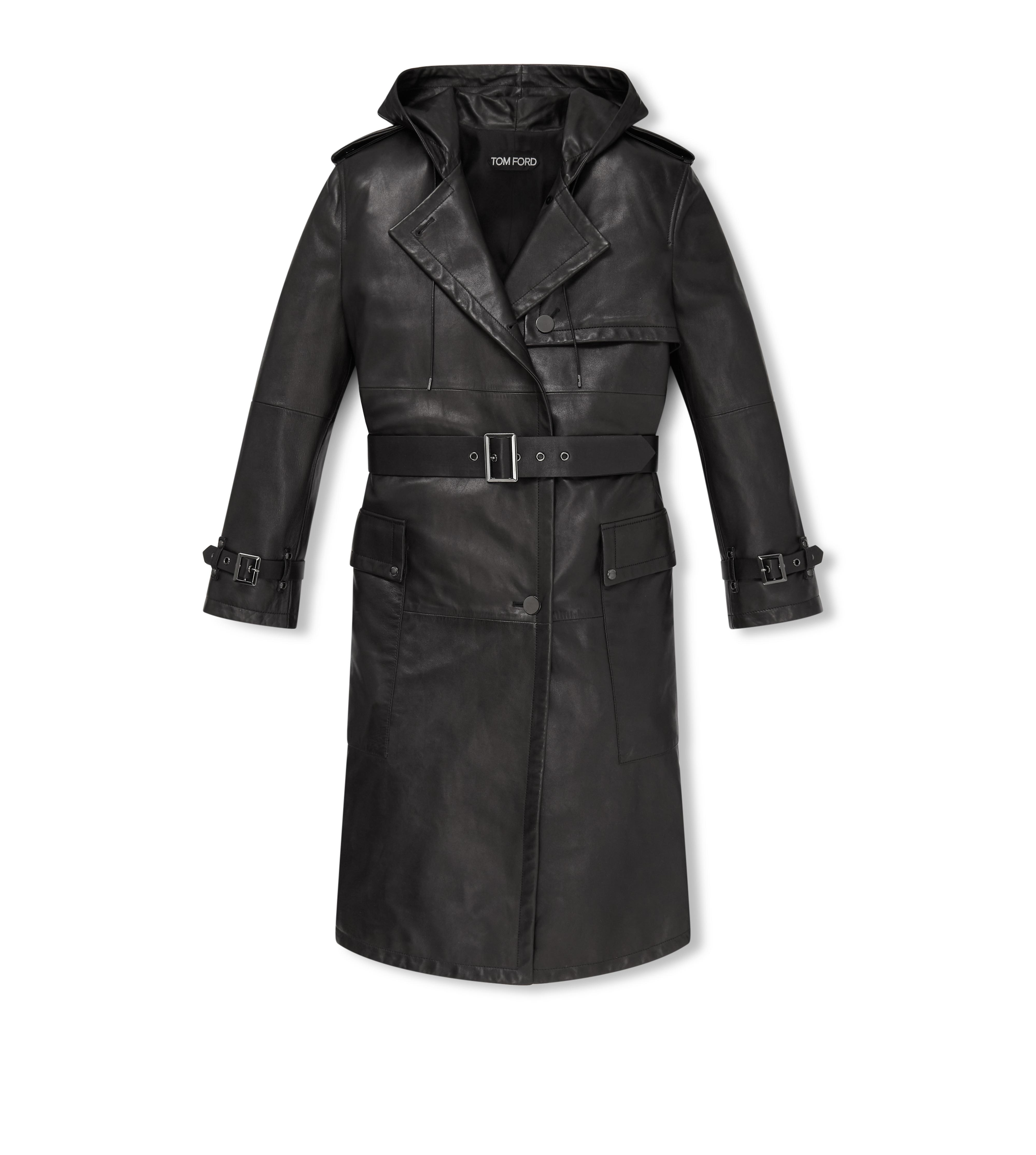 leather trench coat with hood