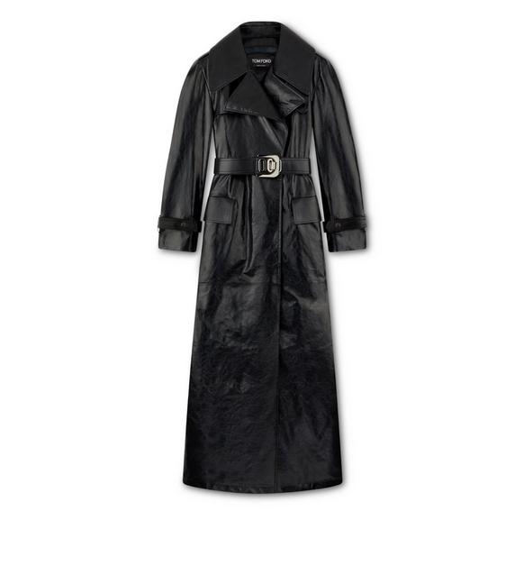 SHINY TEXTURED LEATHER TRENCH COAT A fullsize